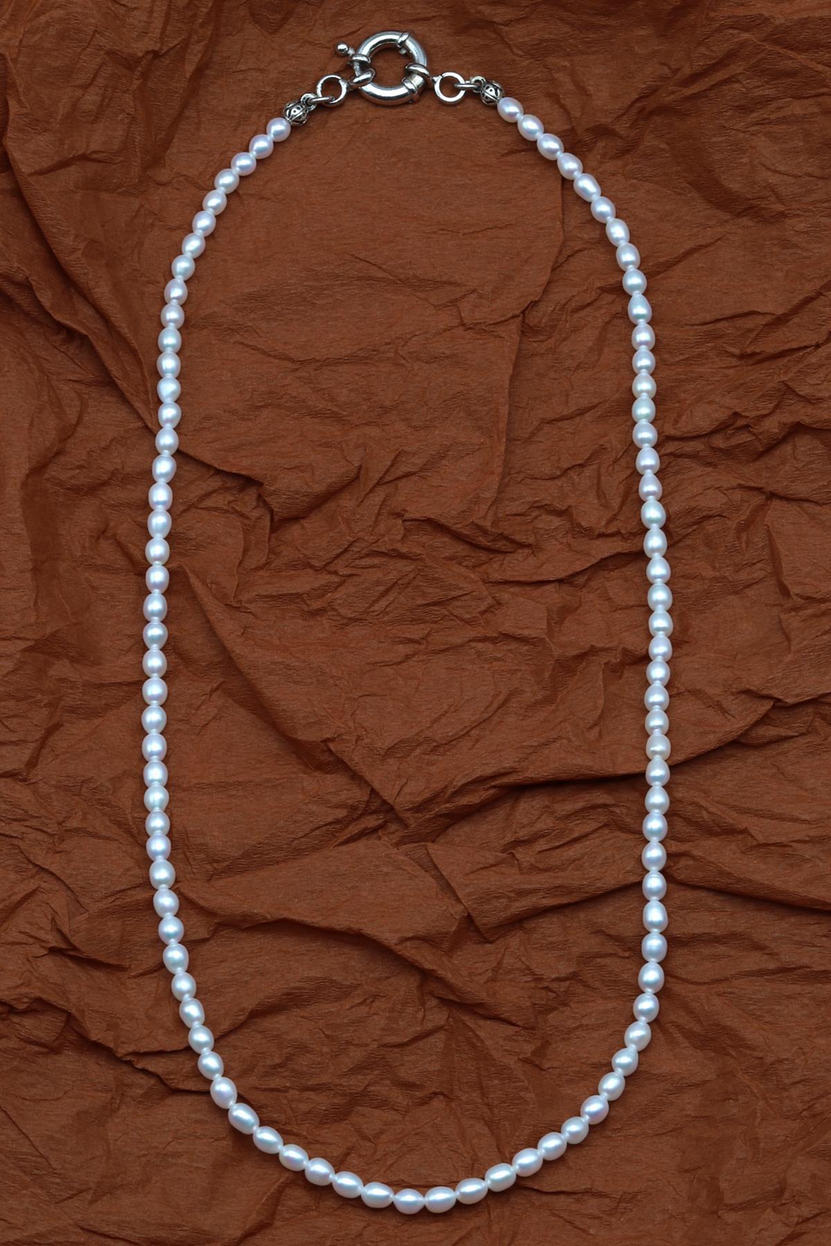 İnci Doğal Taş 925 Ayar Gümüş Kolye