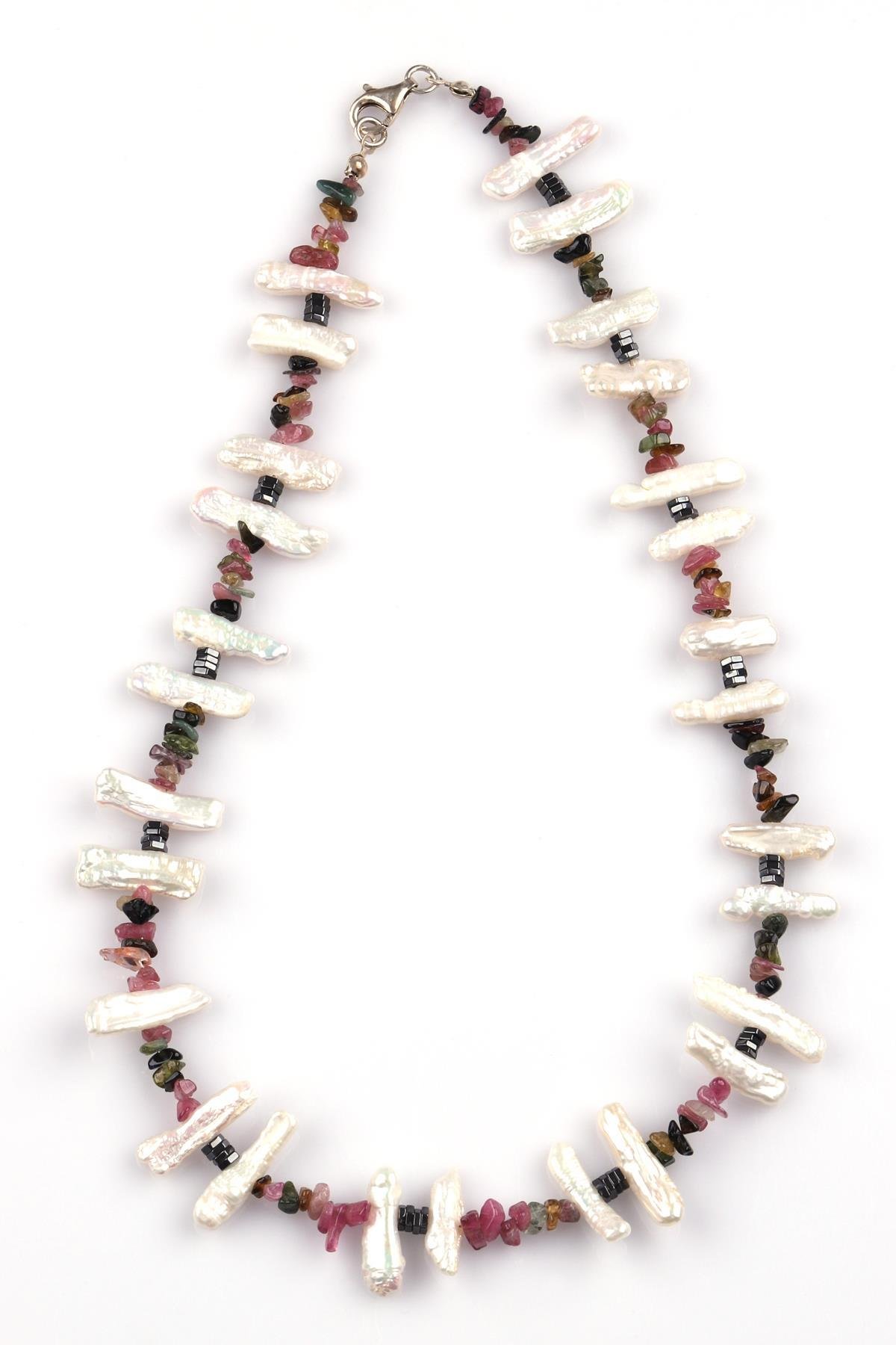 İnci - Turmalin Doğal Taş Tasarım Kolye