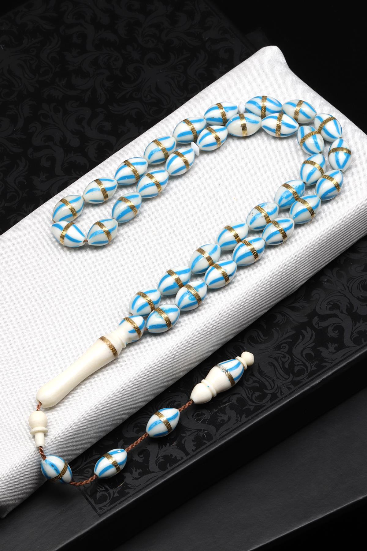 İşlemeli Kemik Tesbih 8 x 12 mm Arpa Kesim