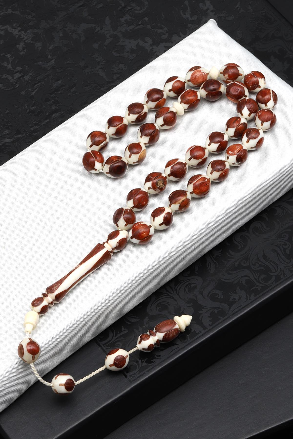 İşlemeli Kemik Tesbih 8 x 9 mm Beyzi Kesim