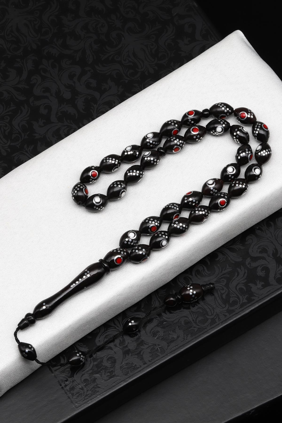 İşlemeli Kuka Ağacı Tesbih 7 x 10 mm Arpa Kesim