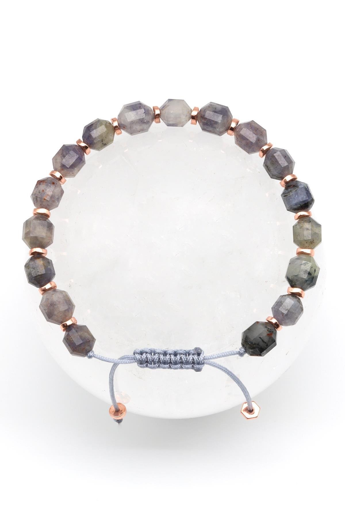 İyolit Doğal Taş Makrome Örme Bileklik Hexagonal Kesim