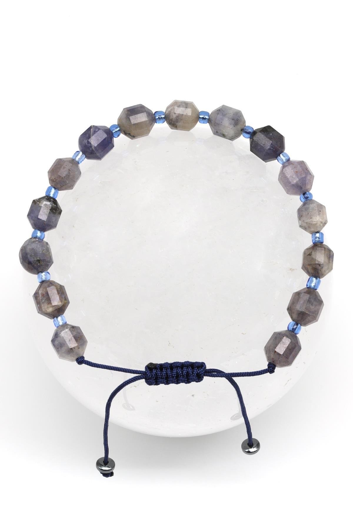 İyolit Doğal Taş Makrome Örme Bileklik Hexagonel Kesim