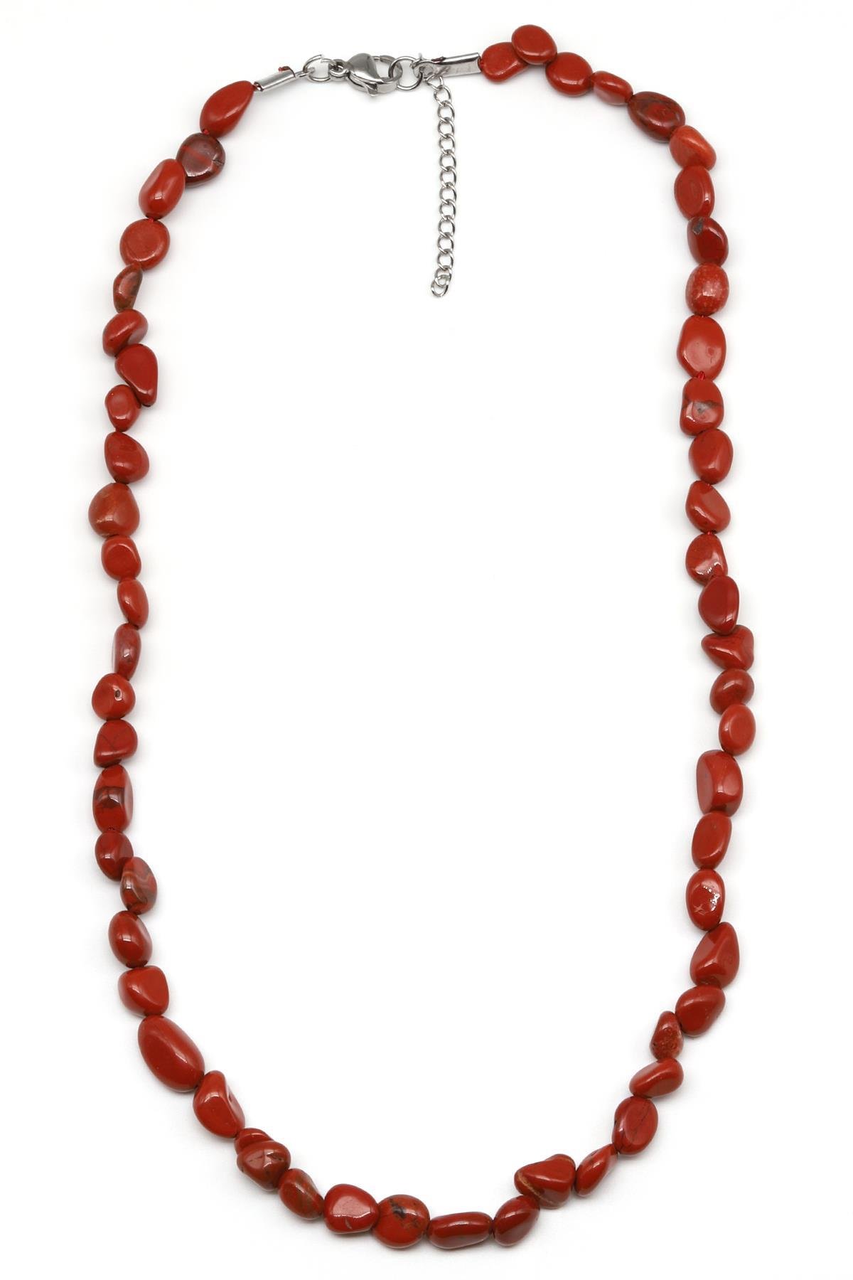 Jasper ( Çelik Klipsli ) Doğal Taş Kolye Mercimek Kesim