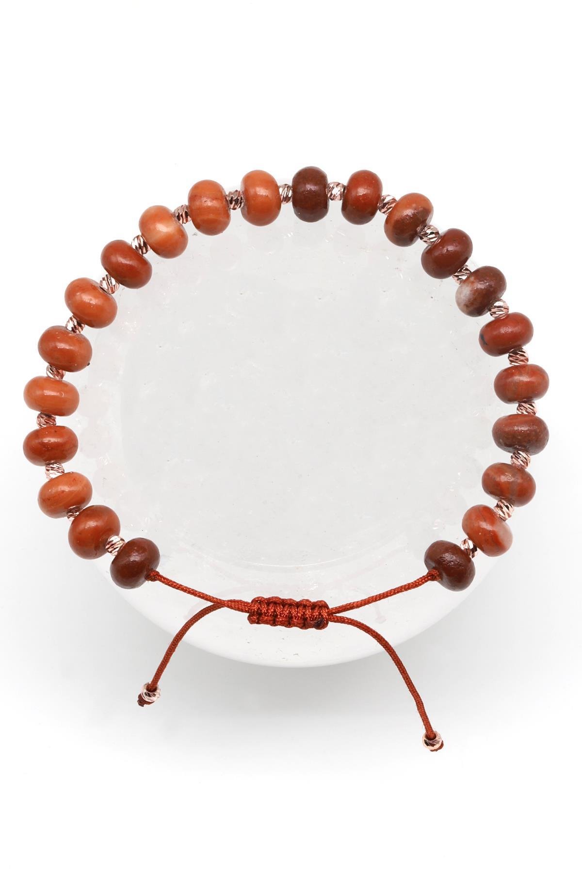 Jasper Doğal Taş Makrome Örme Bileklik Rondel Kesim