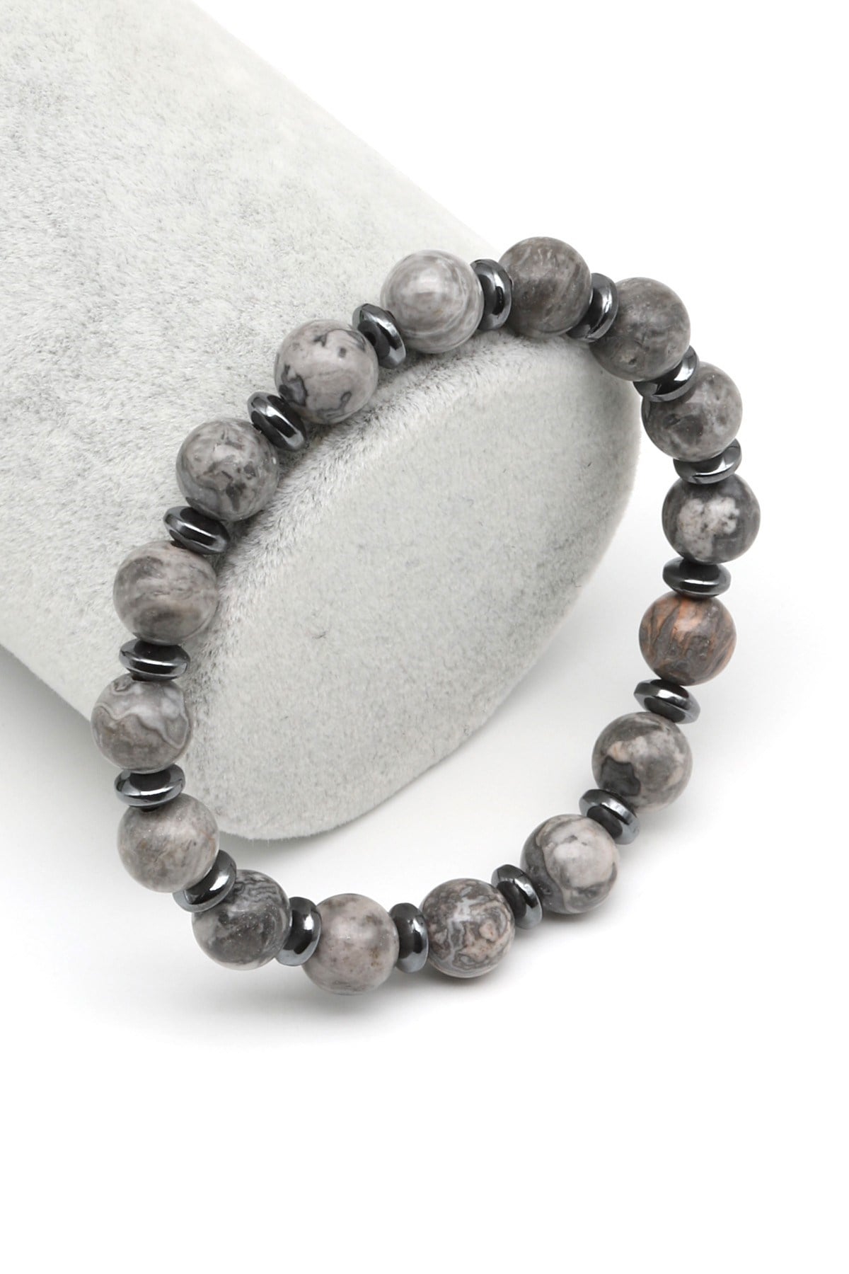 Jasper-Hematit Doğal Taş Bileklik 8 mm Küre Kesim - BLK-2047