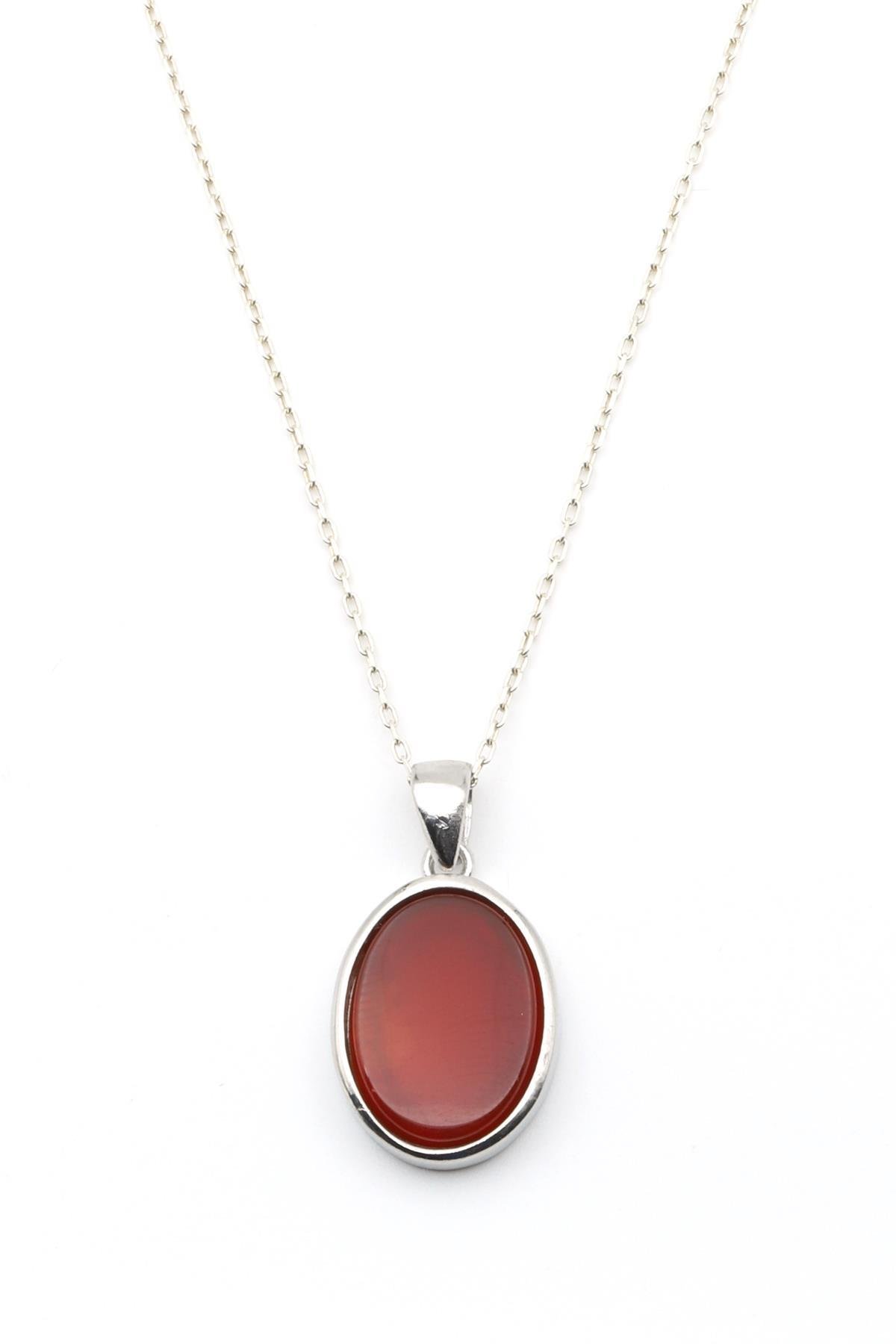 Kahverengi Akik Doğal Taş 925 Ayar Gümüş Kolye