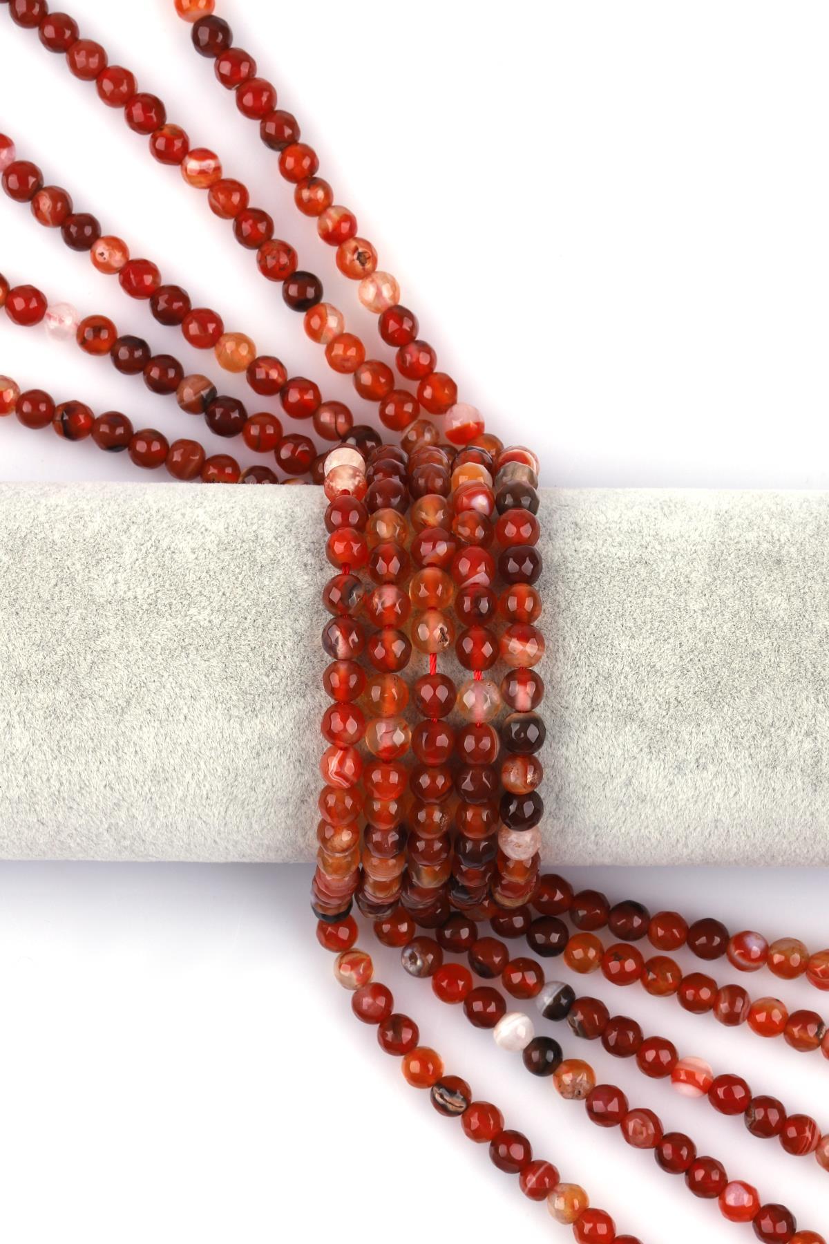 Kahverengi Akik Doğal Taş Dizi 6 mm Fasetli Küre Kesim