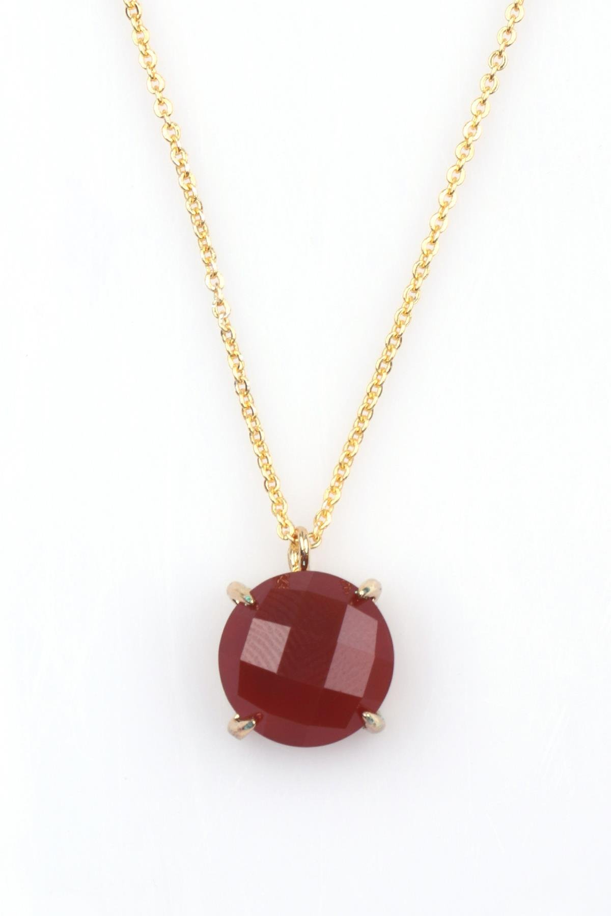 Kahverengi Akik Doğal Taş Gold Renkli Kolye