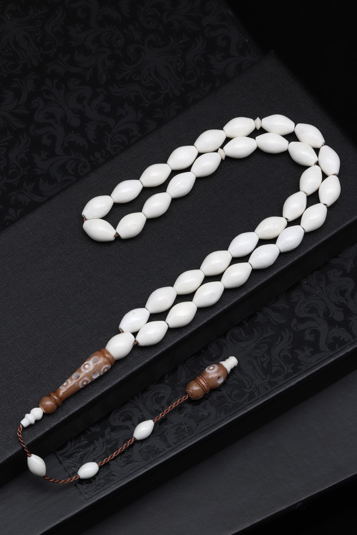 Kahverengi İmameli Kemik Tesbih 7 x 11 mm Arpa Kesim