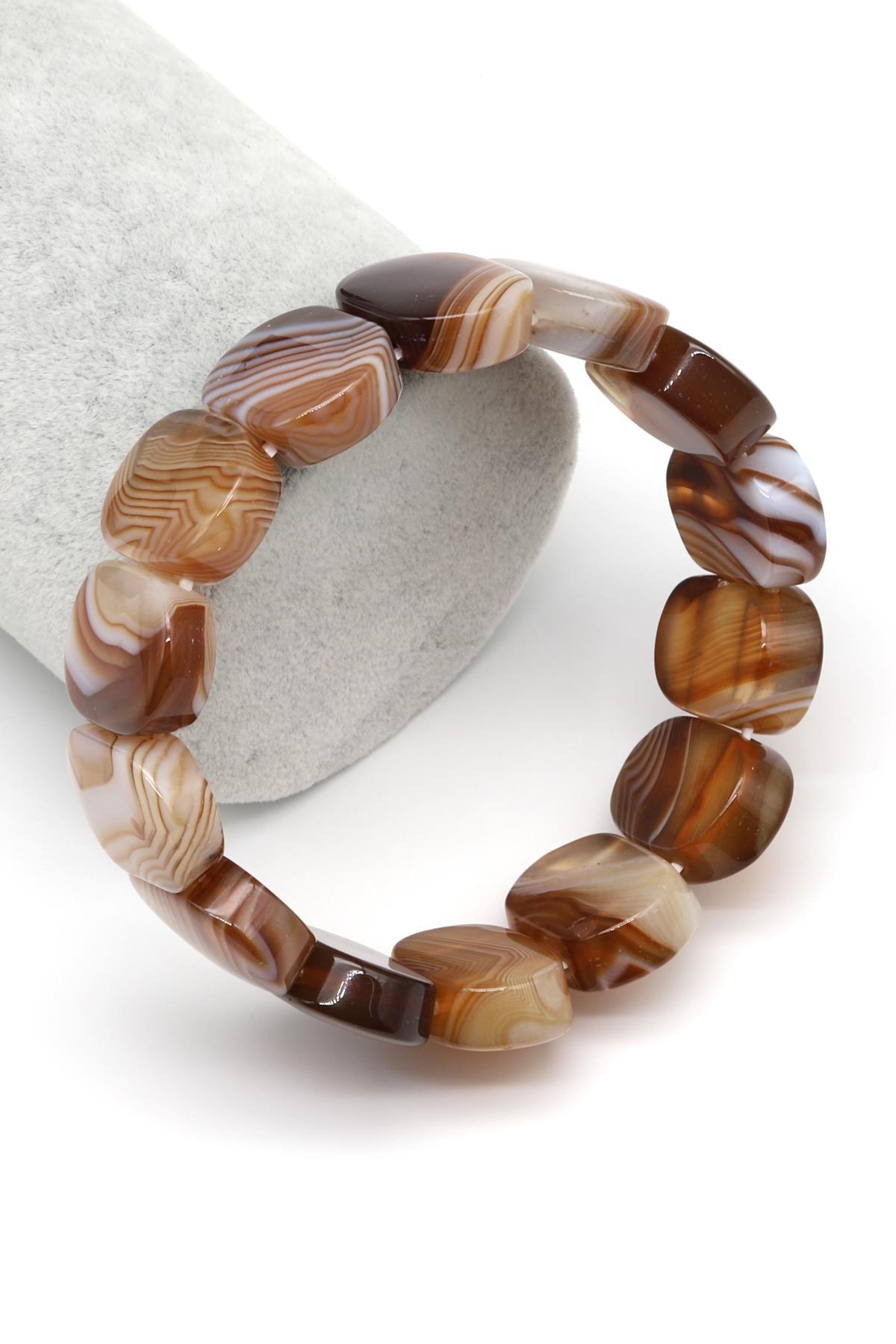 Kahverengi Madagaskar Akik Doğal Taş Bileklik 15 x 20 mm Özel Kesim