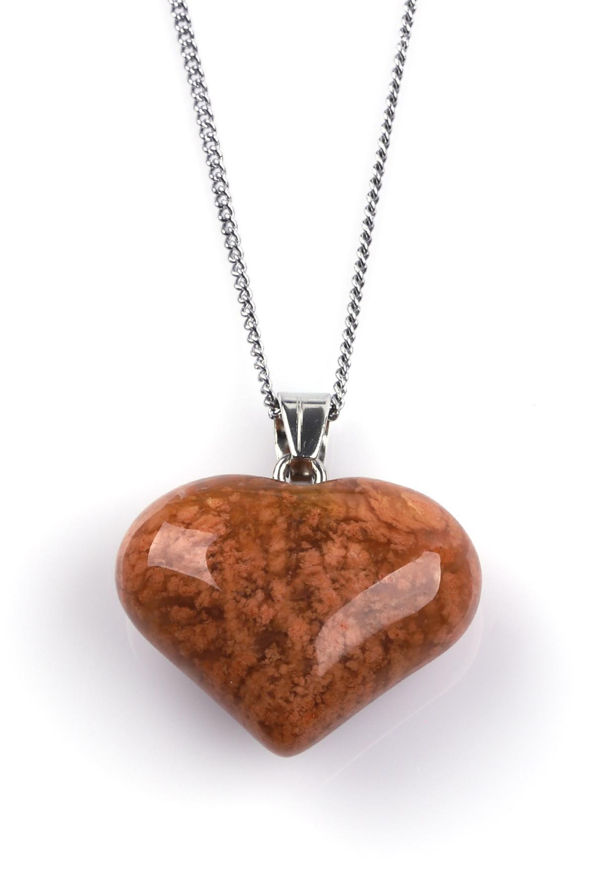 Kalsedon Doğal Taş Kalp Model Kolye