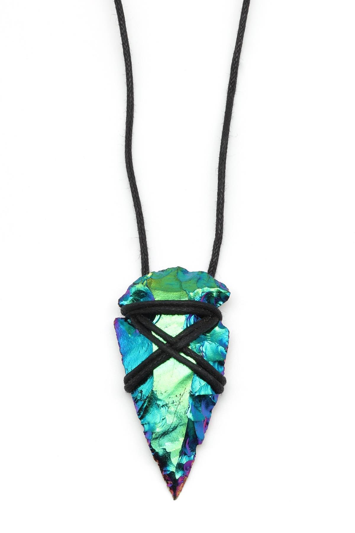 Kalsedon Doğal Taş Siyah İpli Kolye