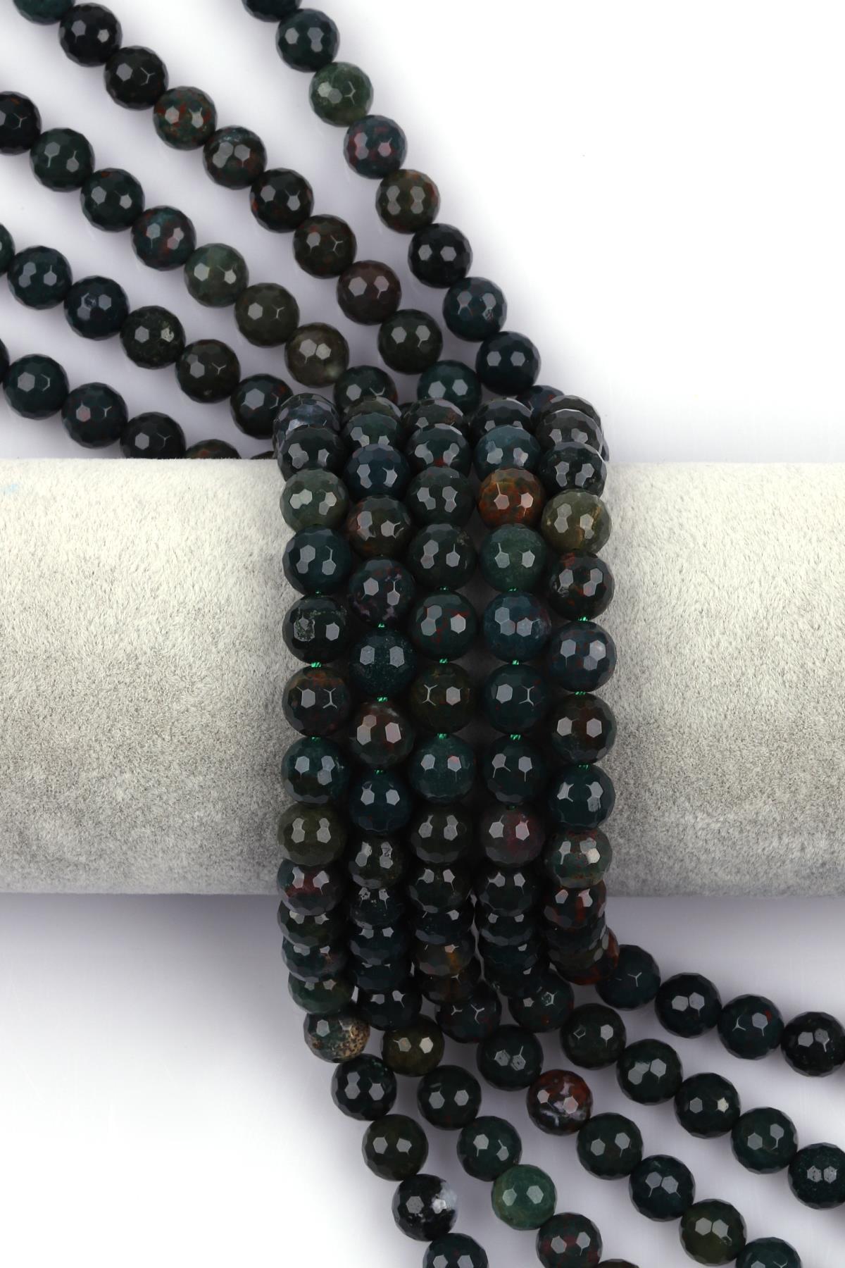 Kan Taşı Doğal Taş Dizi 8 mm Fasetli Küre Kesim