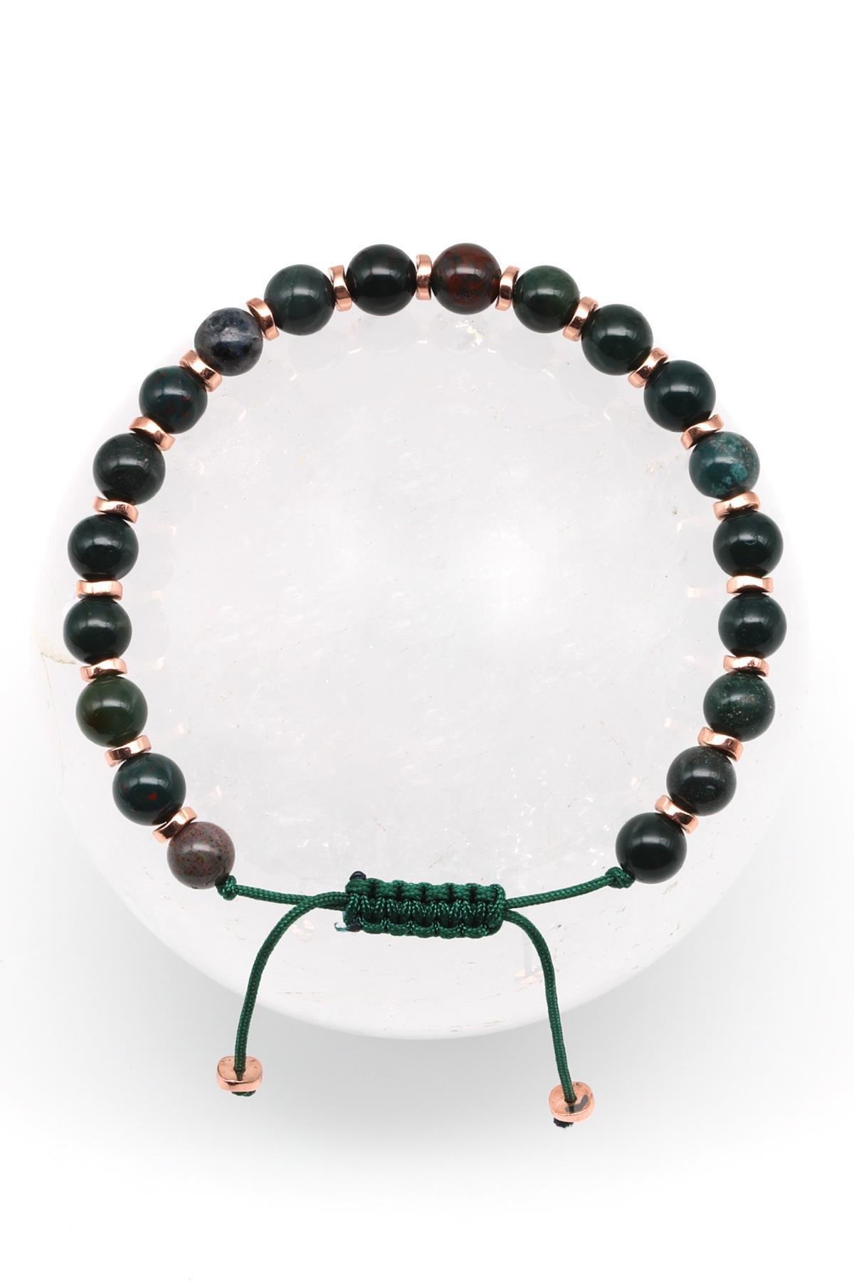 Kan Taşı Doğal Taş Makrome Örme Bileklik