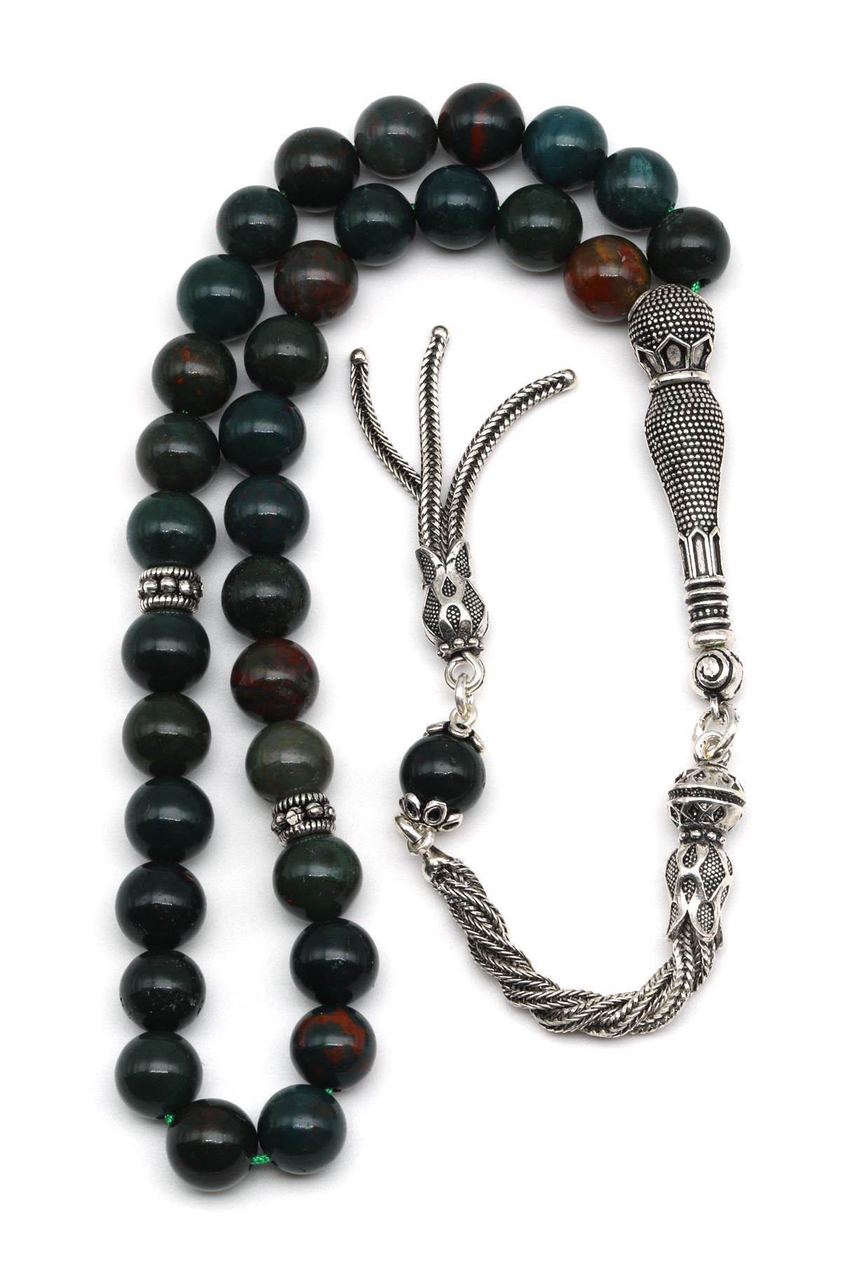 Kan Taşı Doğal Taş Tesbih 925 Ayar Gümüş 8 mm Küre Kesim