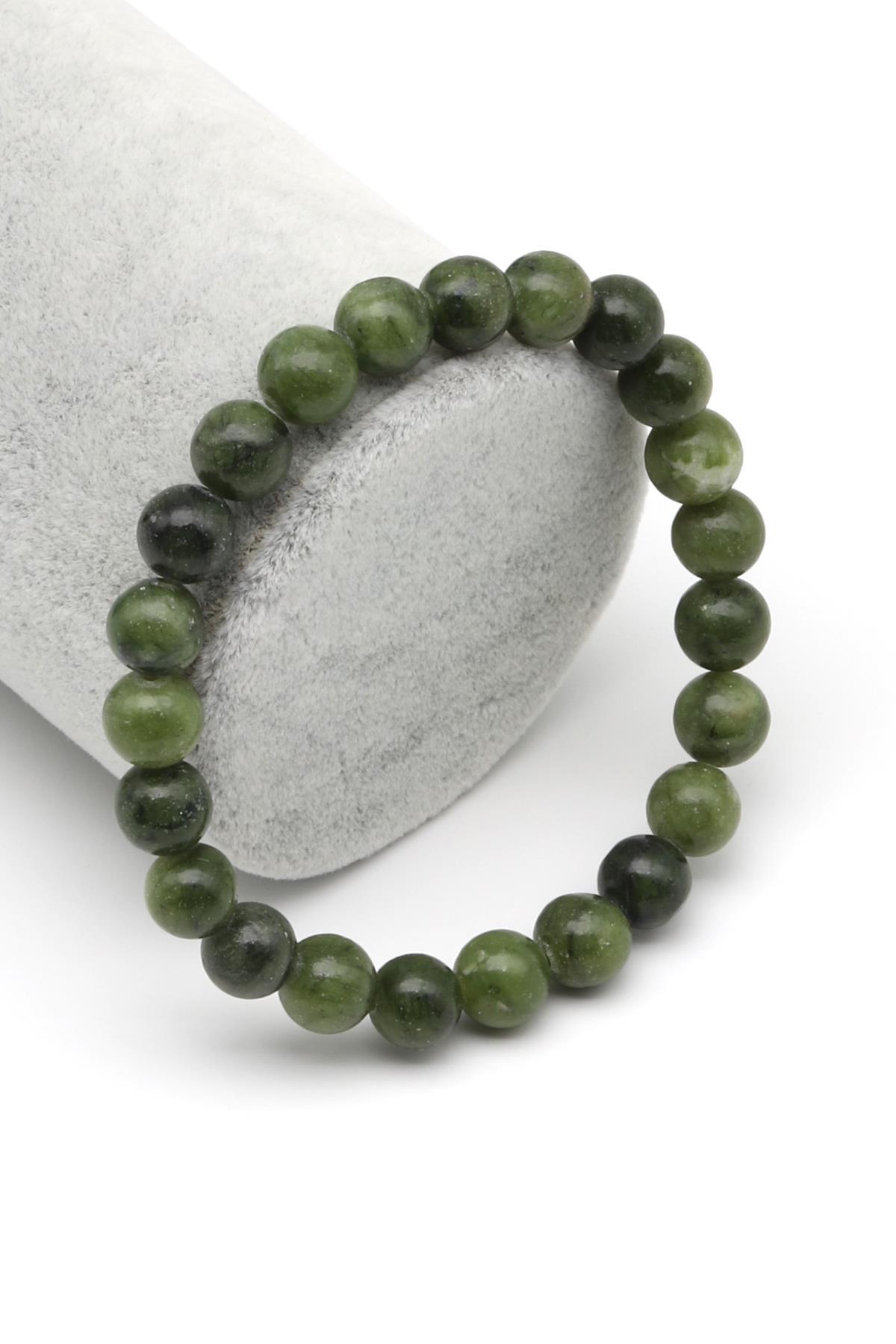 Kanada Yeşim Doğal Taş Bileklik 8 mm Küre Kesim