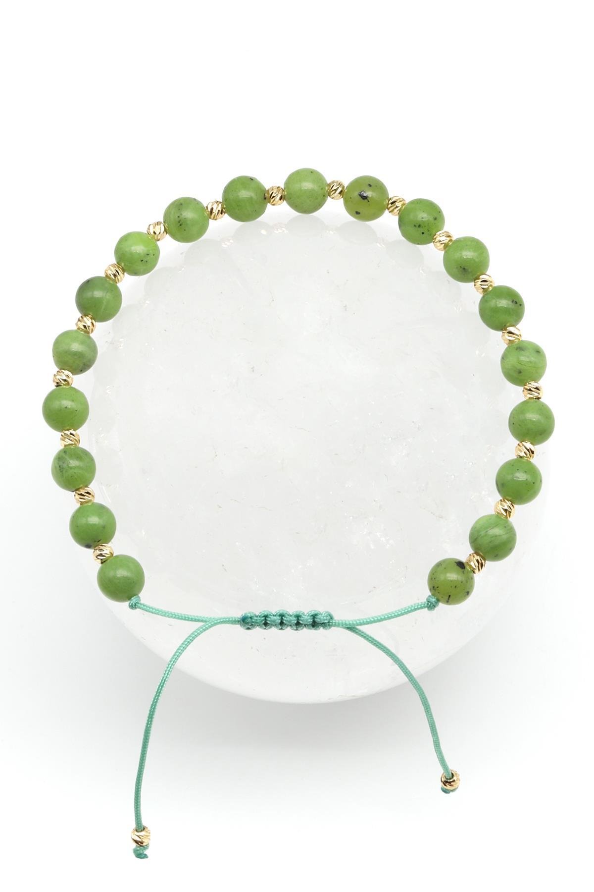 Kanada Yeşim Doğal Taş Makrome Örme Bileklik Küre Kesim