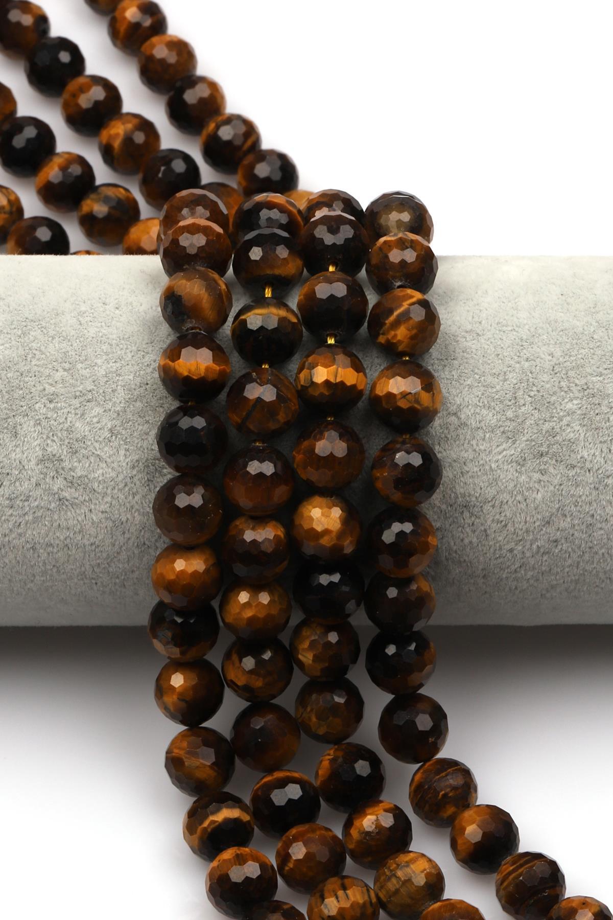 Kaplan Gözü (A Kalite) Doğaltaş Dizi 10 mm Fasetli Küre Kesim