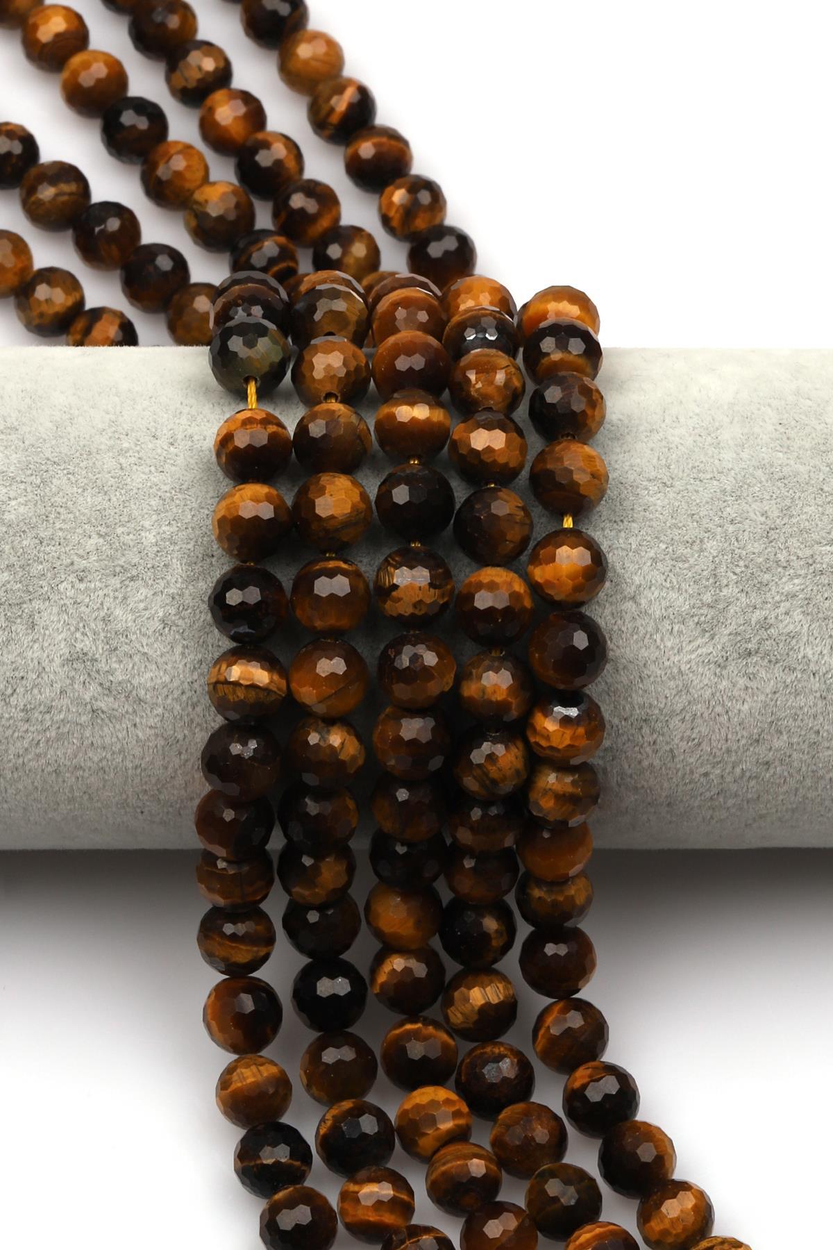 Kaplan Gözü (A Kalite) Doğaltaş Dizi 8 mm Fasetli Küre Kesim