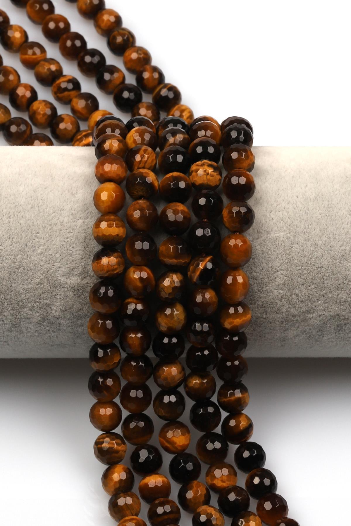 Kaplan Gözü (A Kalite) Doğaltaş Dizi 8 mm Fasetli Küre Kesim