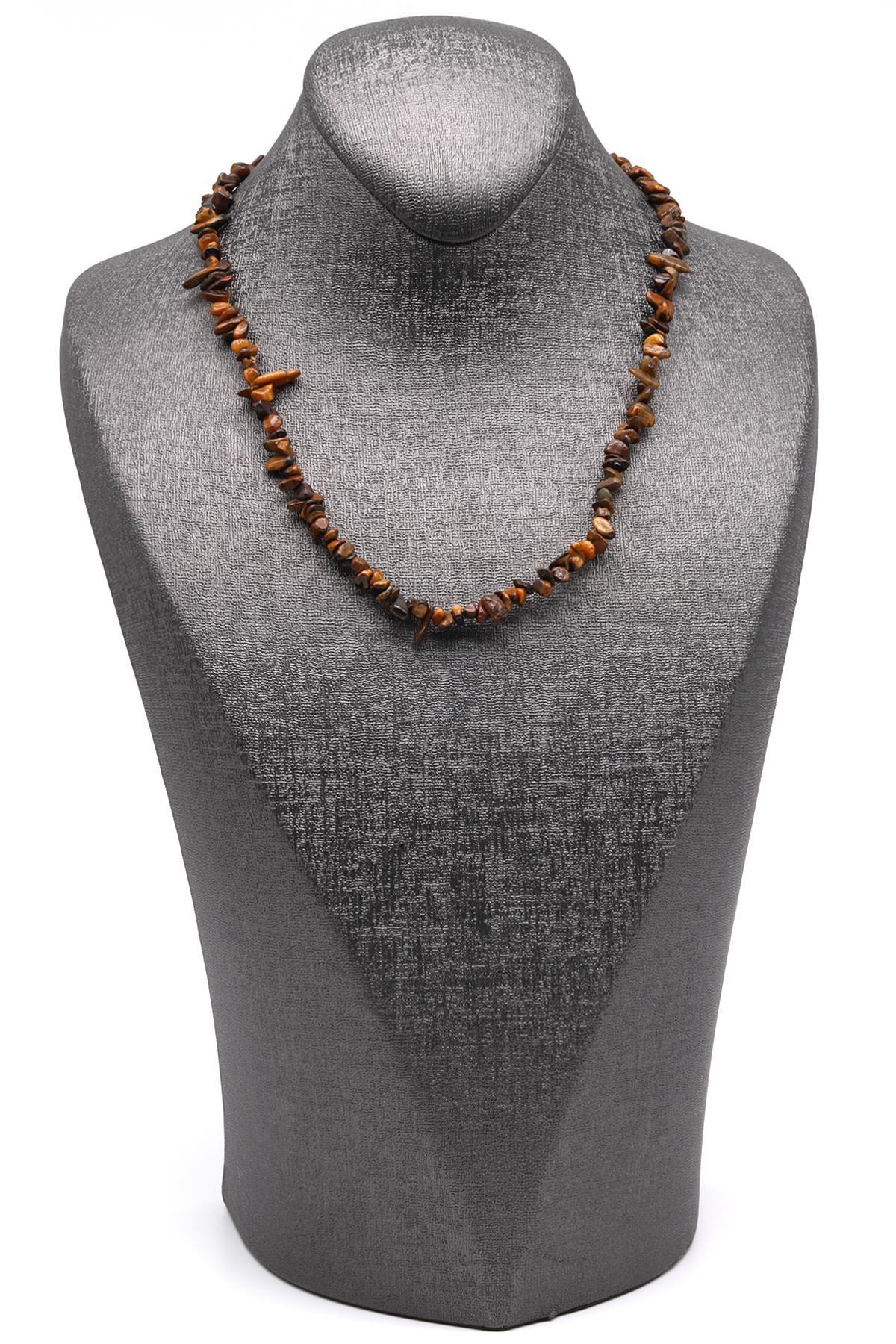 Kaplan Gözü ( Çelik Klipsli ) Doğal Taş Kırıktaş Kolye 