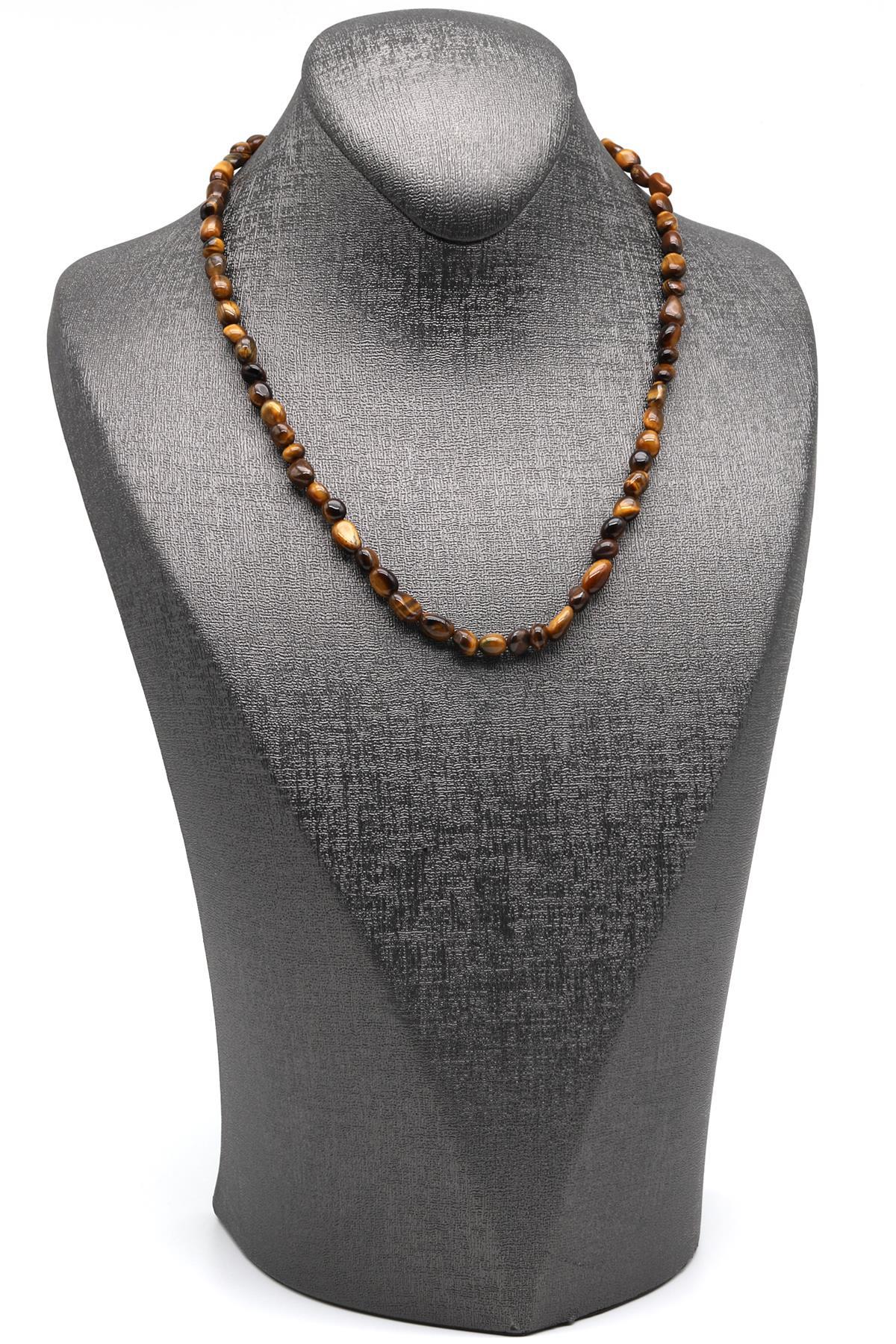 Kaplan Gözü ( Çelik Klipsli ) Doğal Taş Kolye Mercimek Kesim