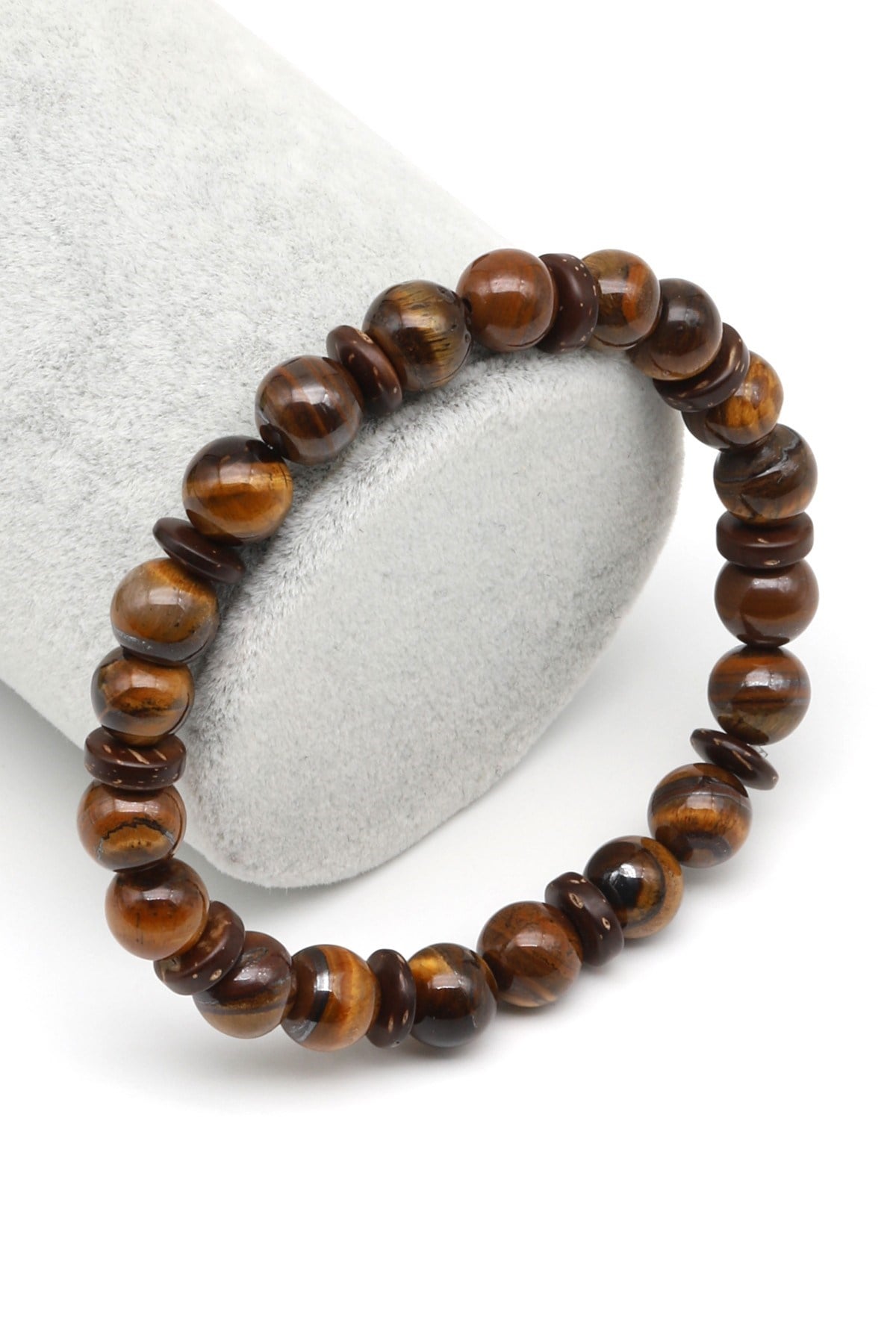 Kaplan Gözü-Coconat Doğal Taş Bileklik 8 mm Küre Kesim - BLK-2040