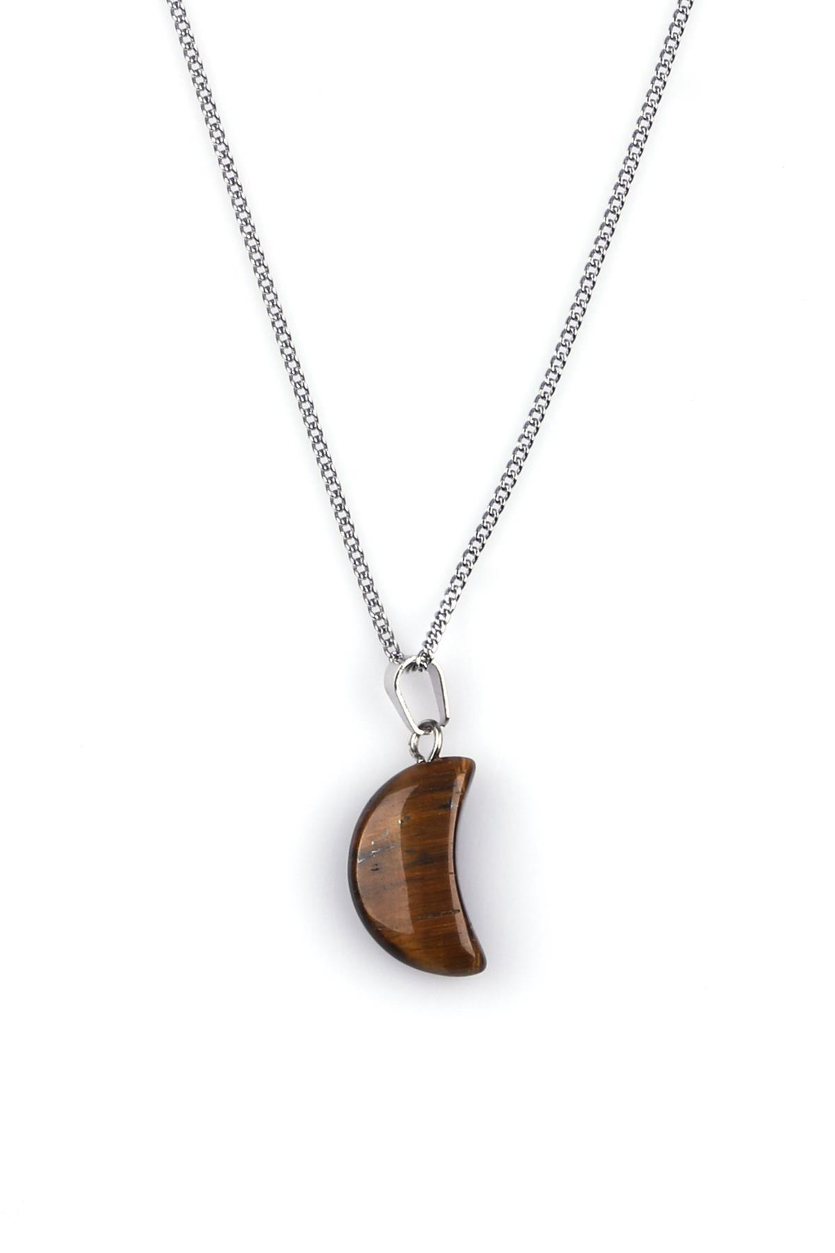 Kaplan Gözü Doğal Taş Ay Model Kolye