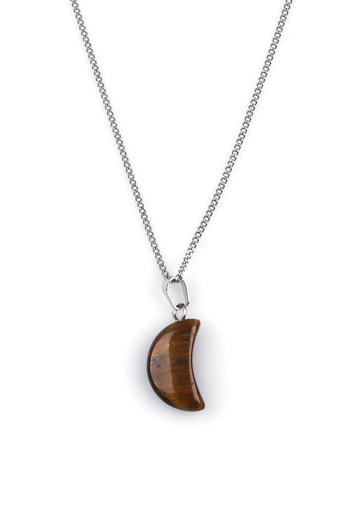 Kaplan Gözü Doğal Taş Ay Model Kolye