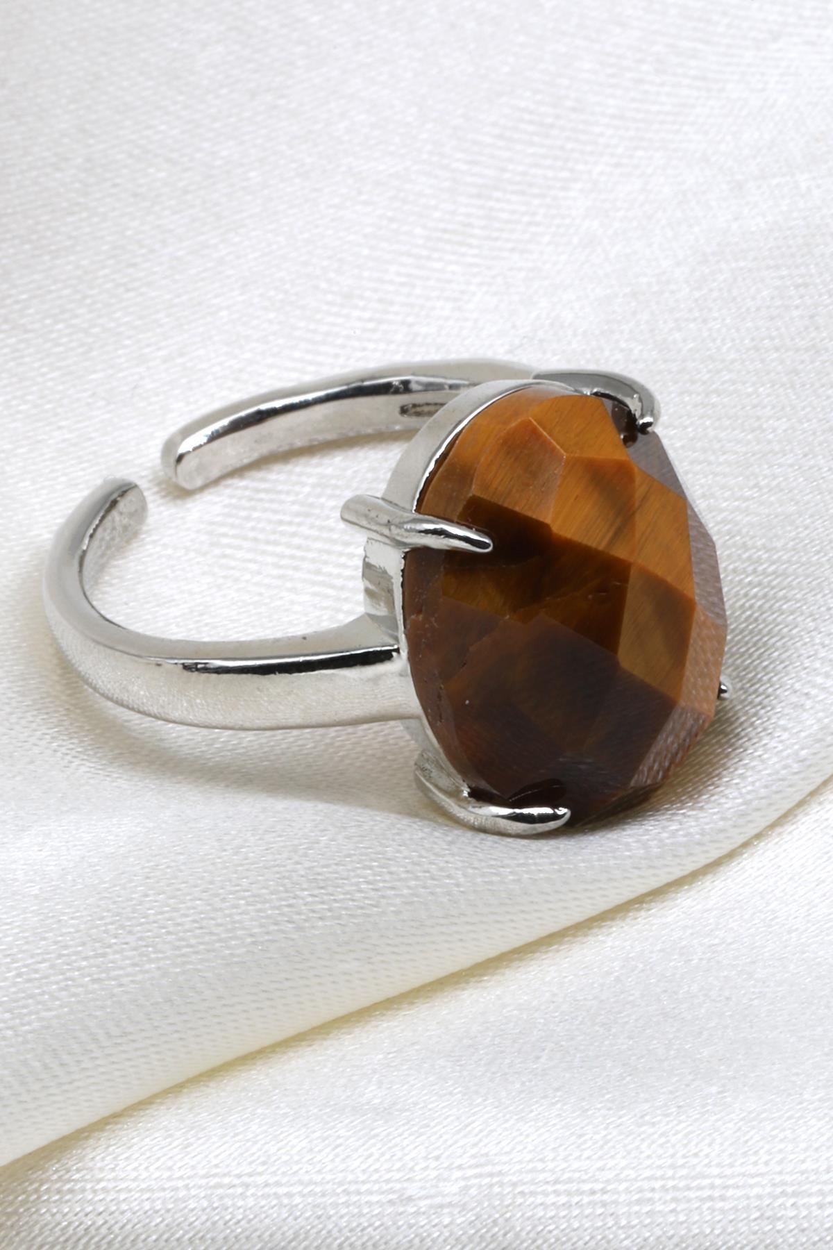 Kaplan Gözü Doğal Taş Ayarlanabilir Yüzük