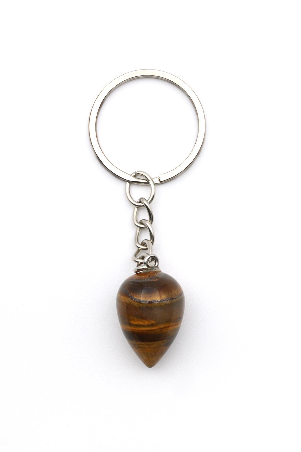 Kaplan Gözü Doğal Taş Damla Model Anahtarlık