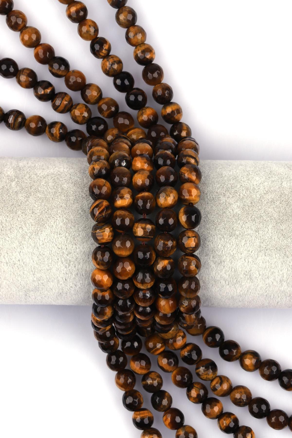 Kaplan Gözü Doğal Taş Dizi 8 mm Fasetli Küre Kesim