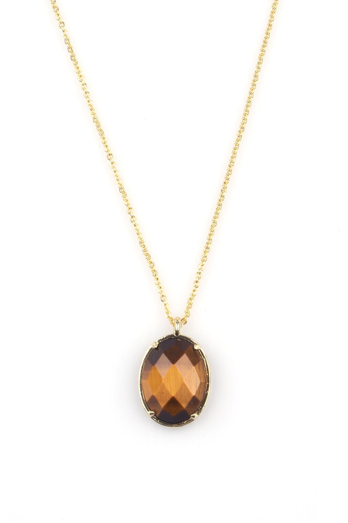 Kaplan Gözü Doğal Taş Gold Renkli Kolye