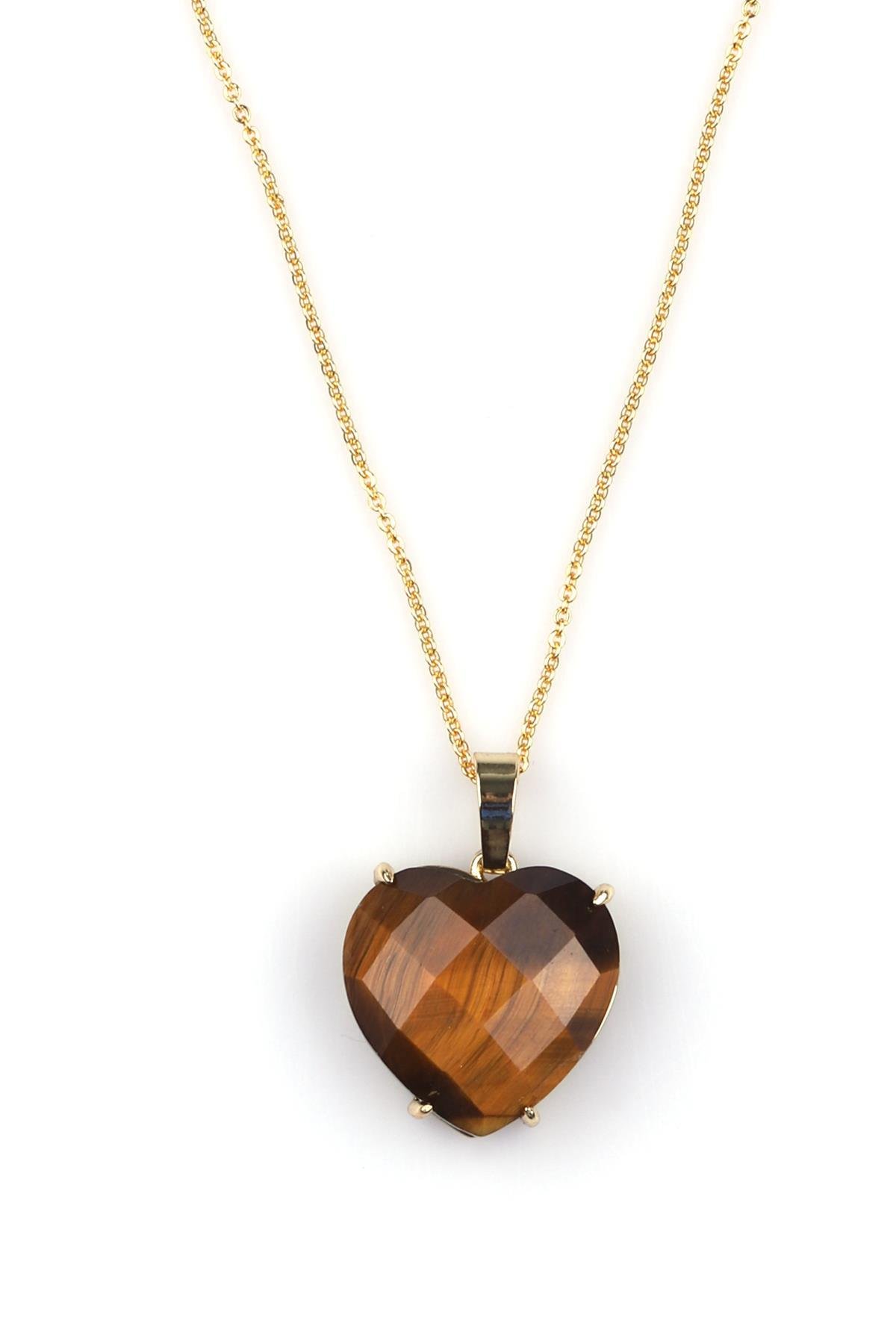 Kaplan Gözü Doğal Taş Gold Renkli Kolye