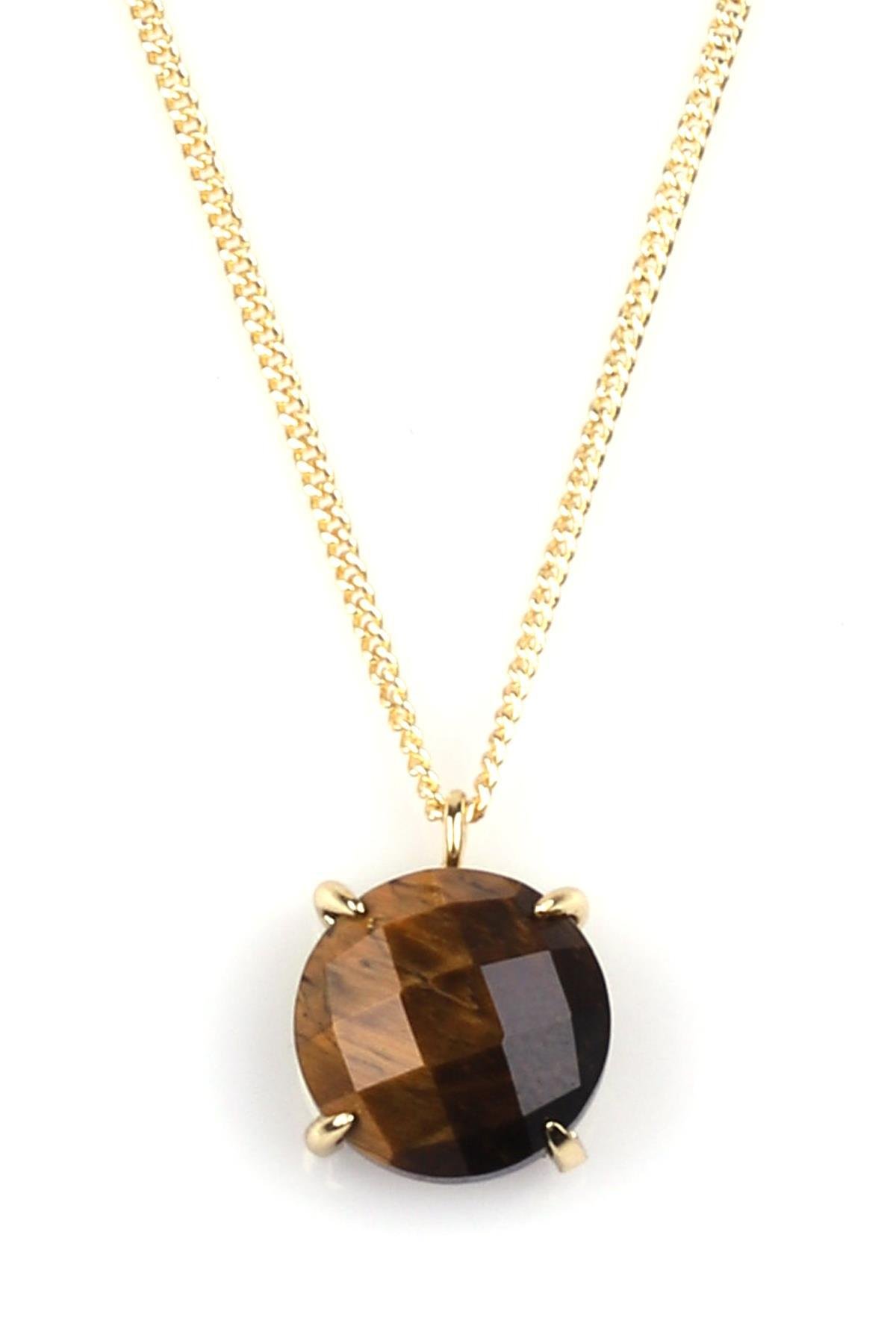 Kaplan Gözü Doğal Taş Gold Renkli Kolye