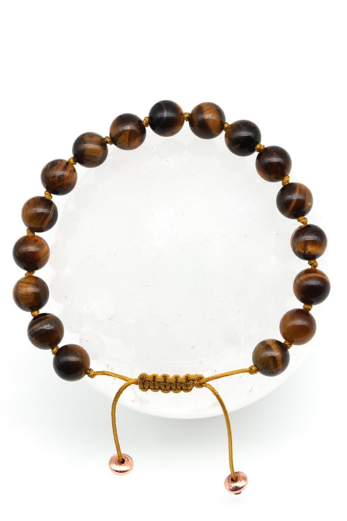 Kaplan Gözü Doğal Taş Makrome Örme Bileklik