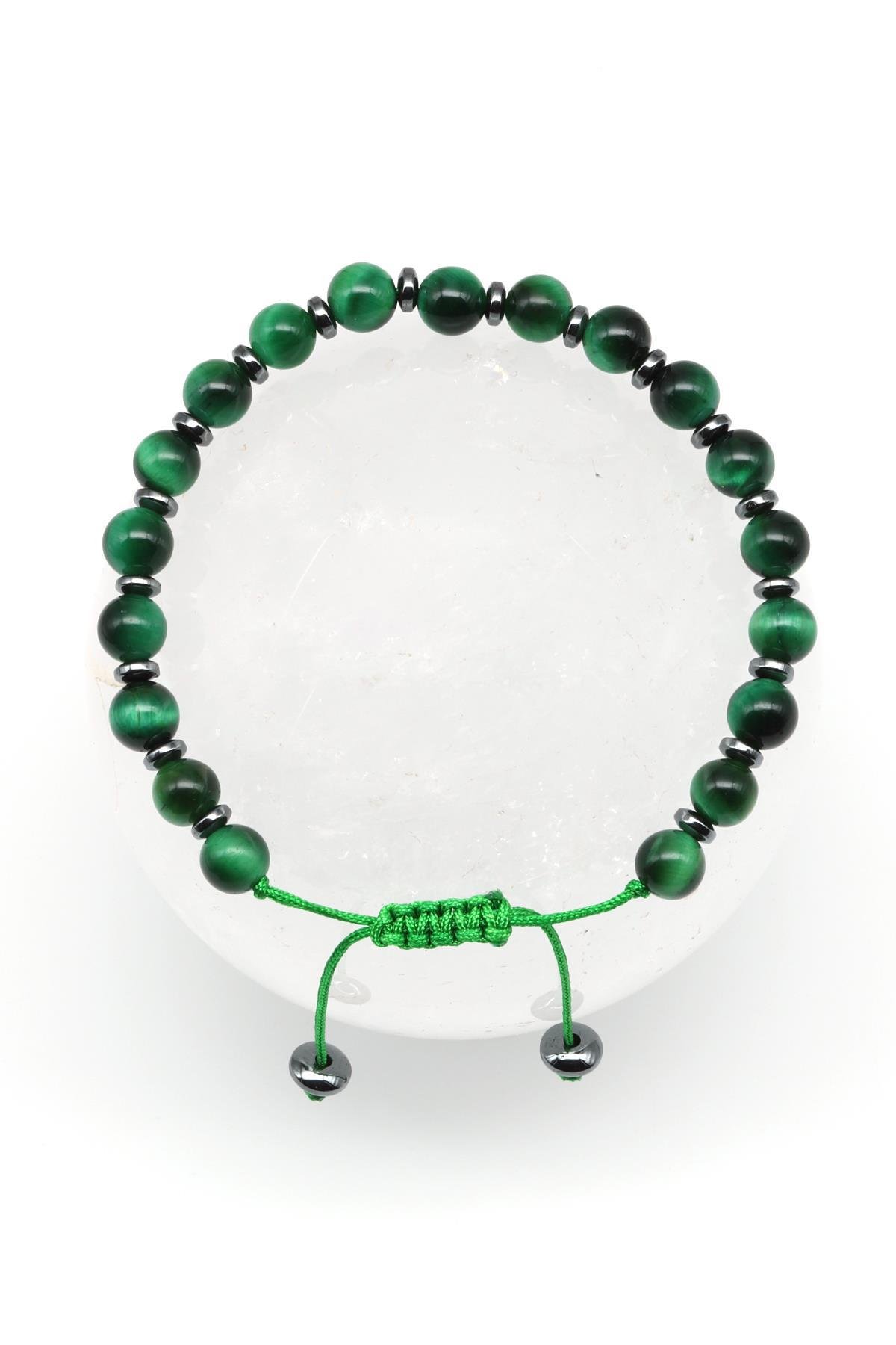 Kaplan Gözü Doğal Taş Makrome Örme Bileklik