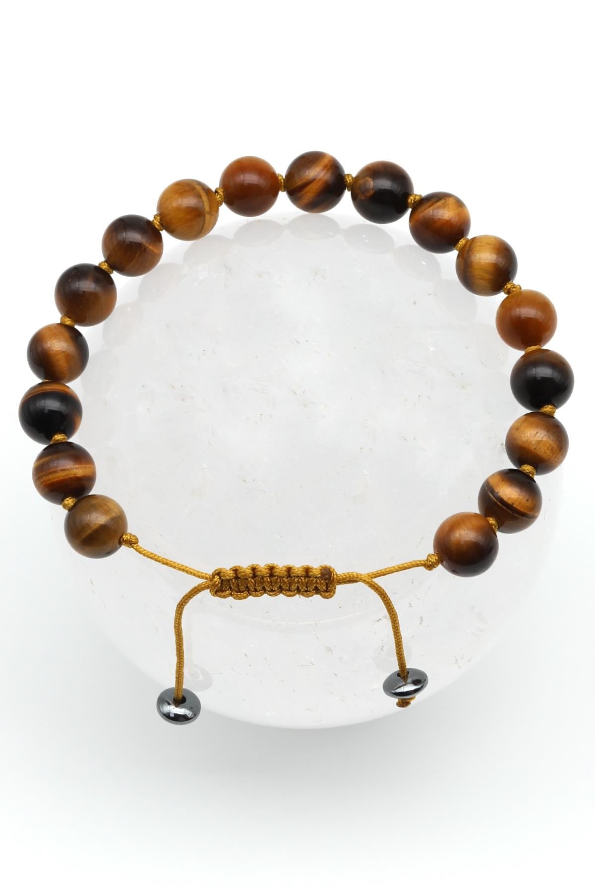 Kaplan Gözü Doğal Taş Makrome Örme Bileklik