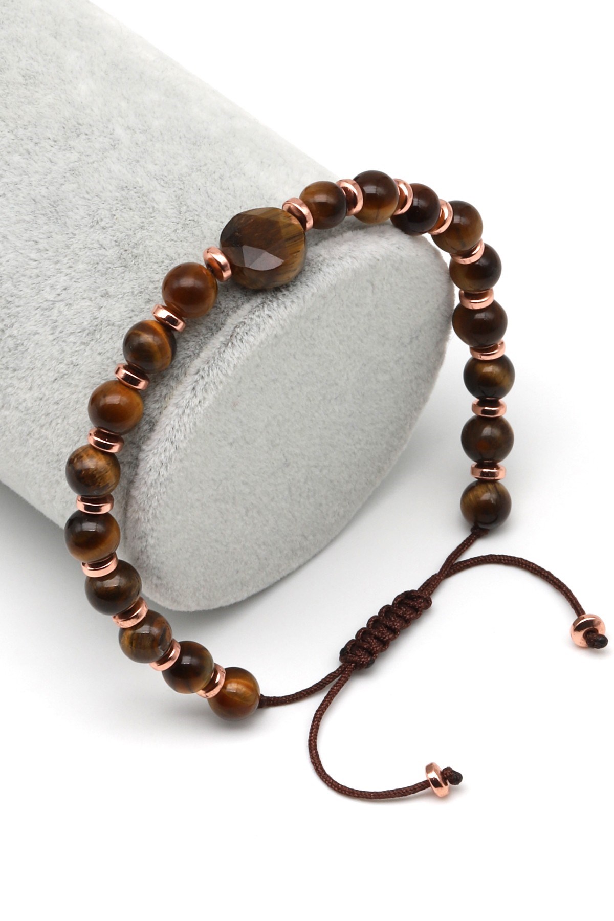 Kaplan Gözü Doğal Taş Makrome Örme Bileklik Küre Kesim - BMK-607