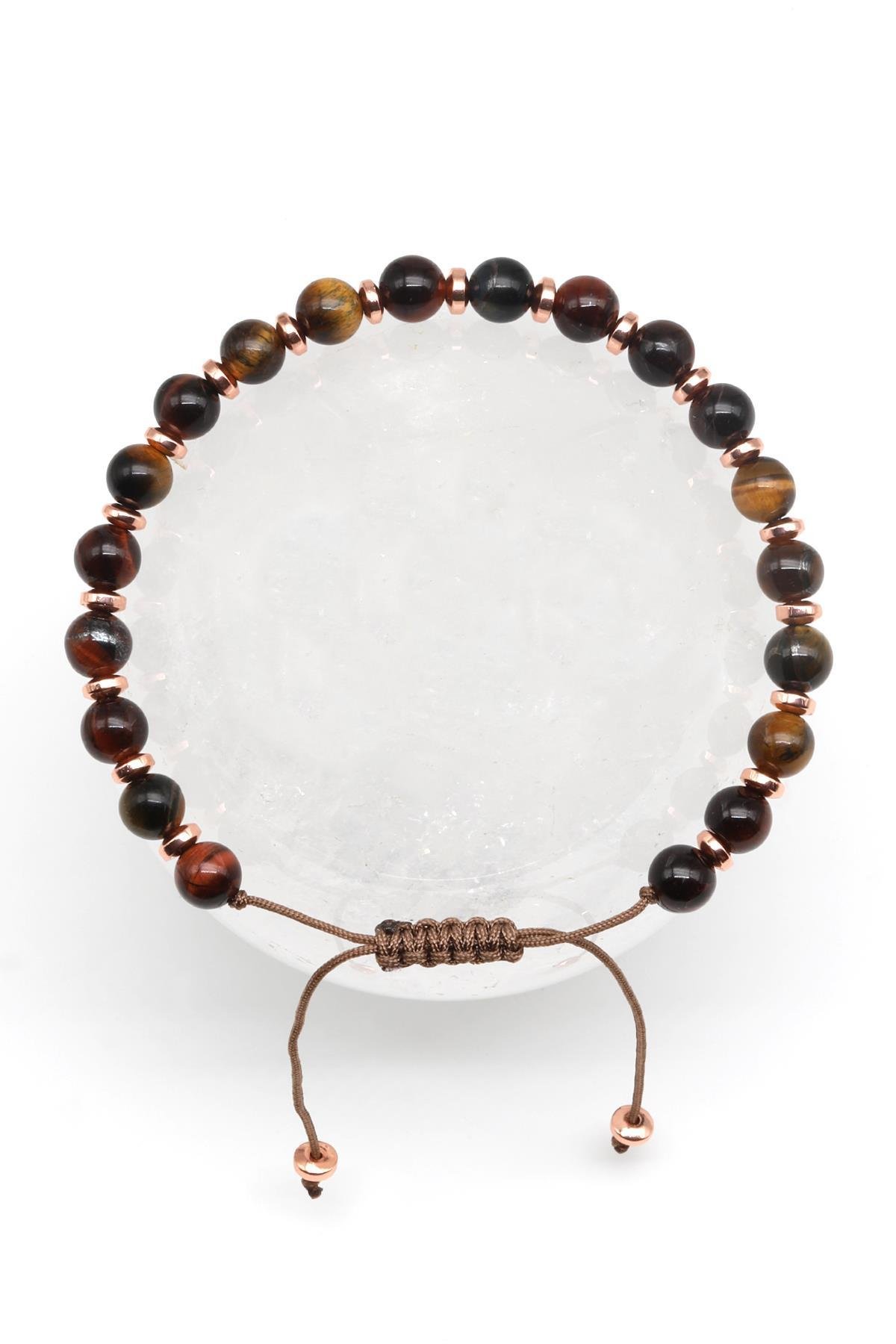 Kaplan Gözü Doğal Taş Makrome Örme Bileklik Küre Kesim