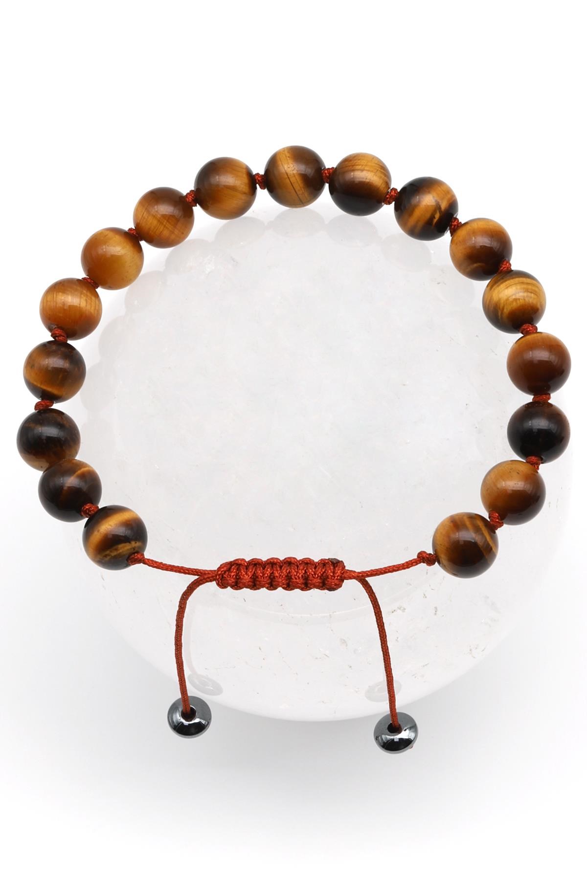 Kaplan Gözü Doğal Taş Makrome Örme Bileklik Fasetli Kesim