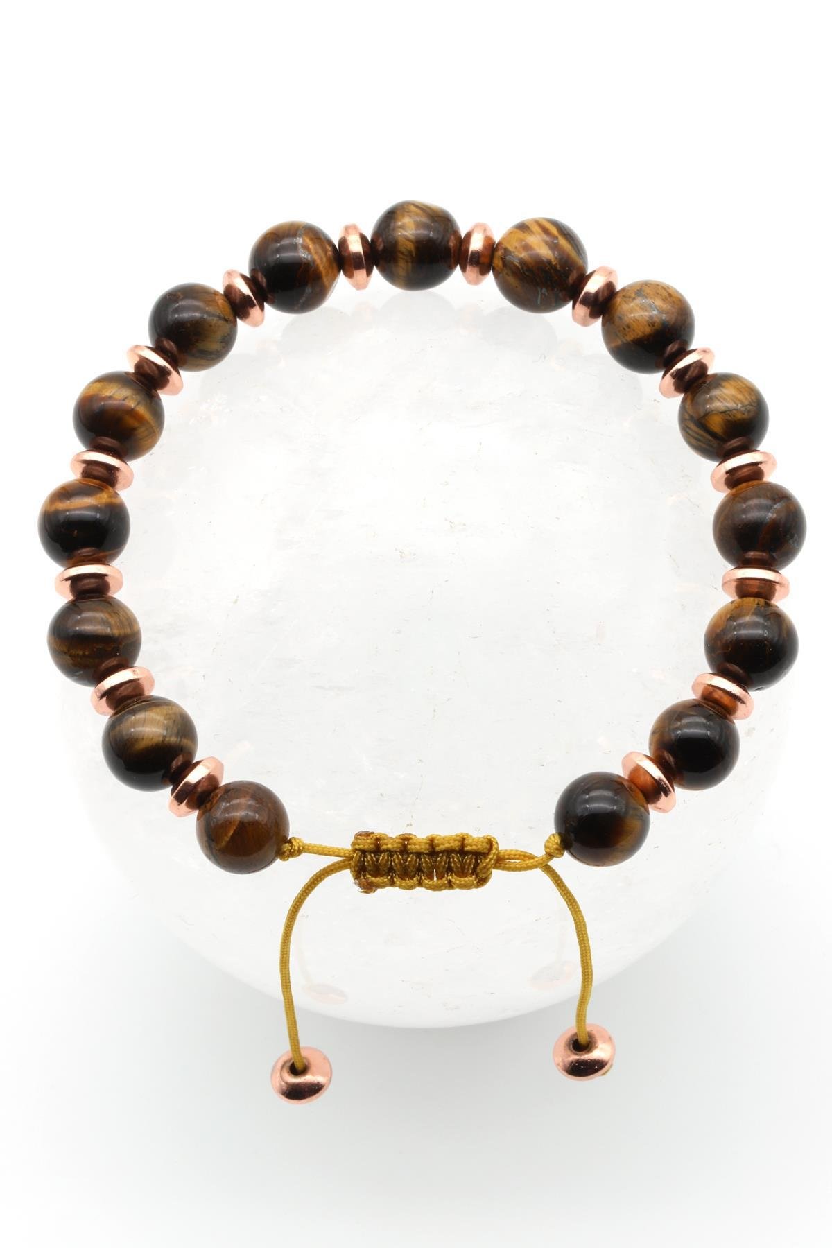 Kaplan Gözü Doğal Taş Makrome Örme Bileklik