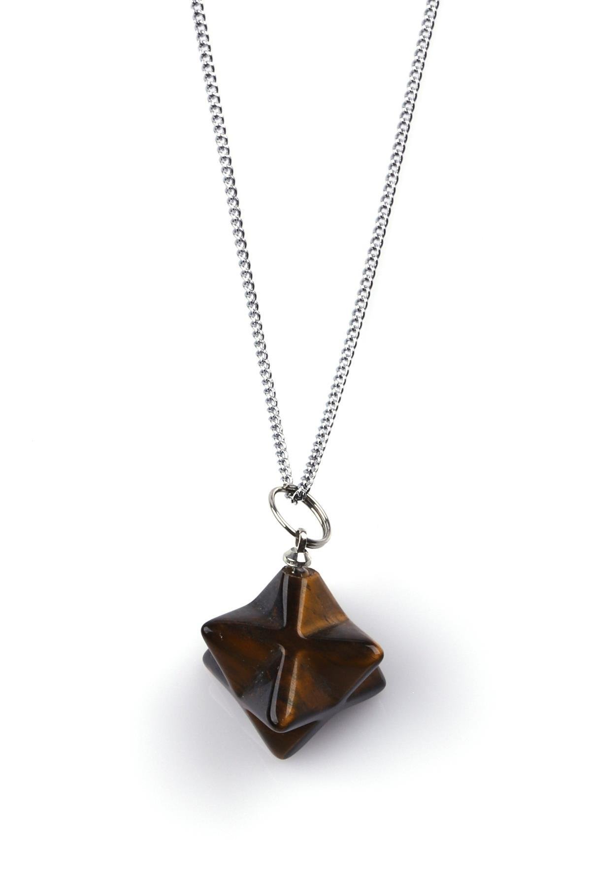 Kaplan Gözü Doğal Taş Merkaba Kolye 