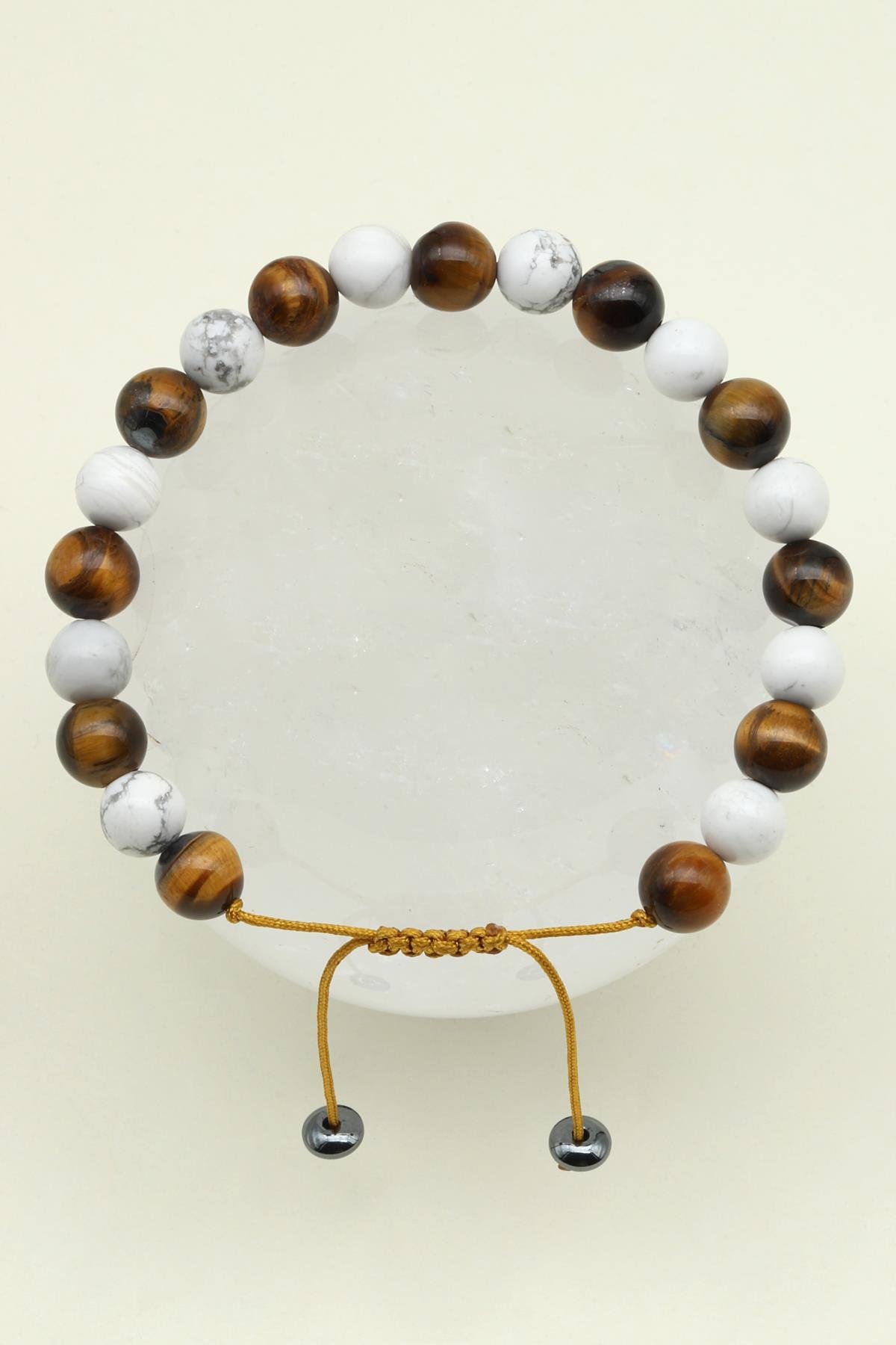 Kaplan Gözü - Havlit Doğal Taş Makrome Örme Bileklik