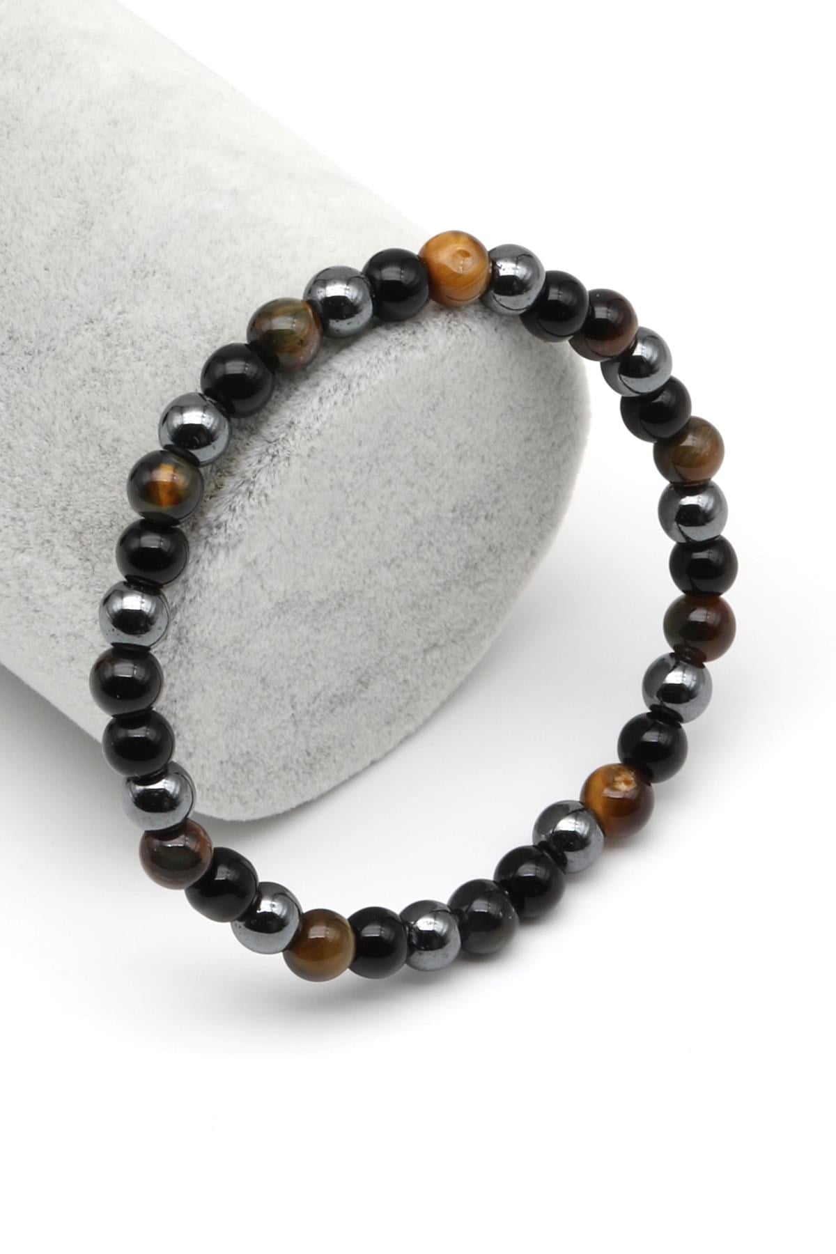 Kaplan Gözü-Hematit Doğal Taş Bileklik 6 mm Küre Kesim