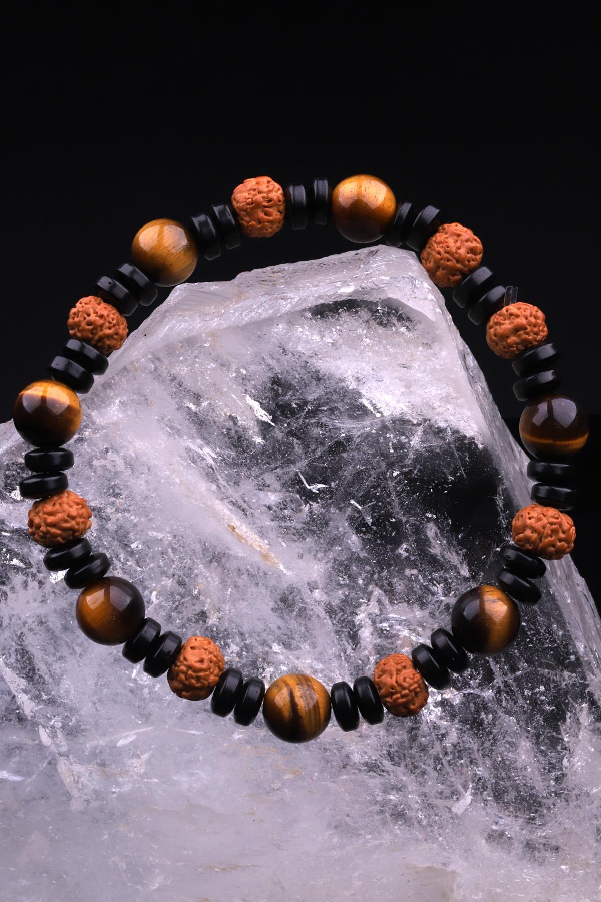 Kaplan Gözü -Rudraksha Doğal Taş Tasarım Bileklik 