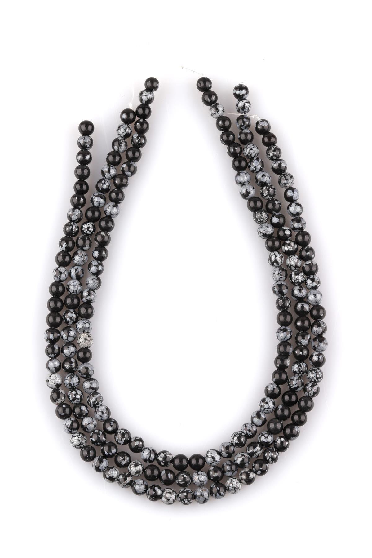 Karlı Obsidyen Doğal Taş Dizi 6 mm Küre Kesim