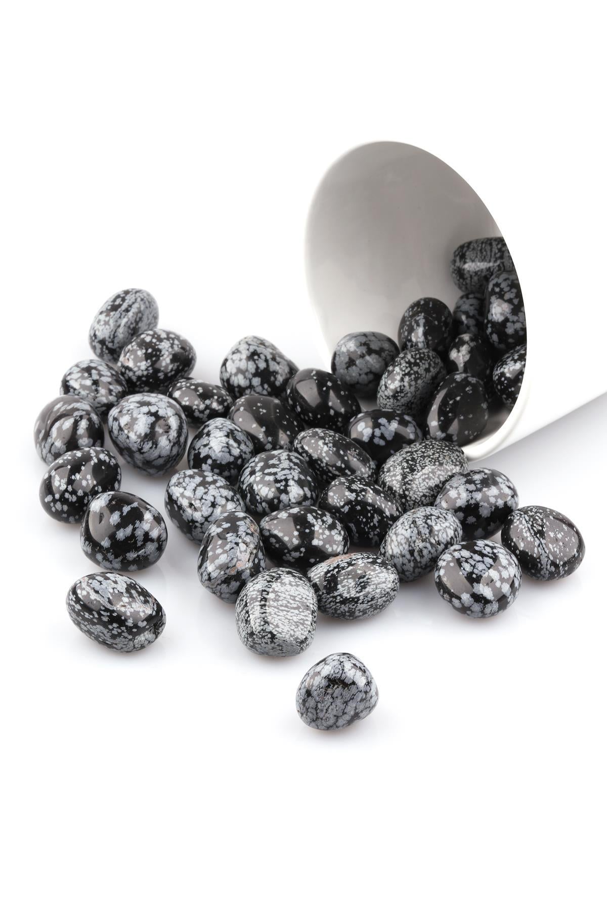 Karlı Obsidyen Doğal Taş Tamburlanmış Parça