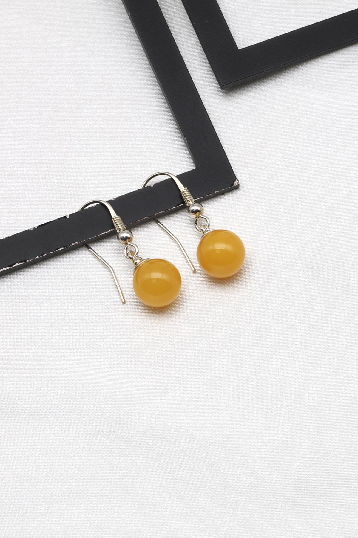 Kehribar Doğal Taş 925 Ayar Gümüş Küpe